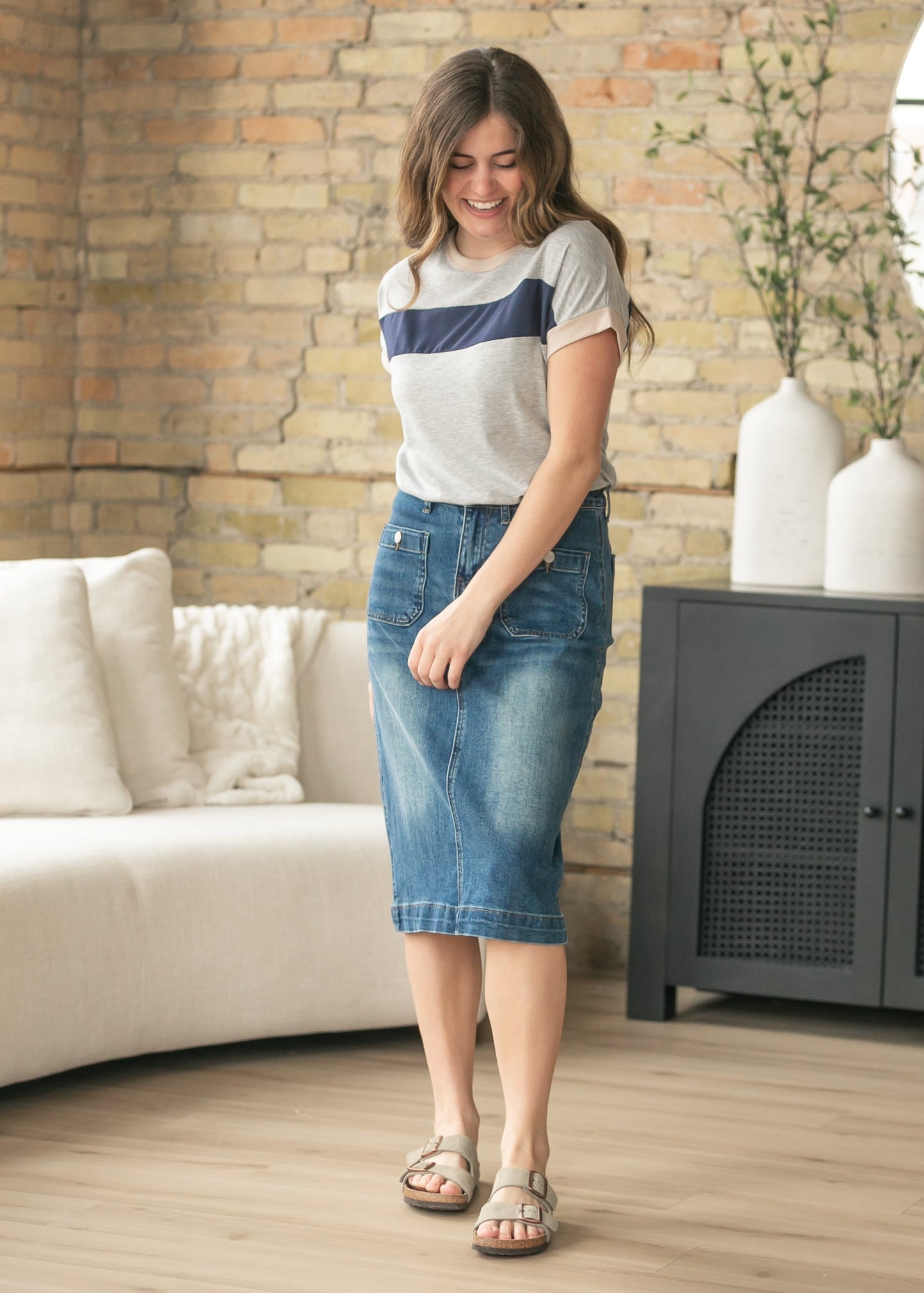 Navy Contrast Short Sleeve Top