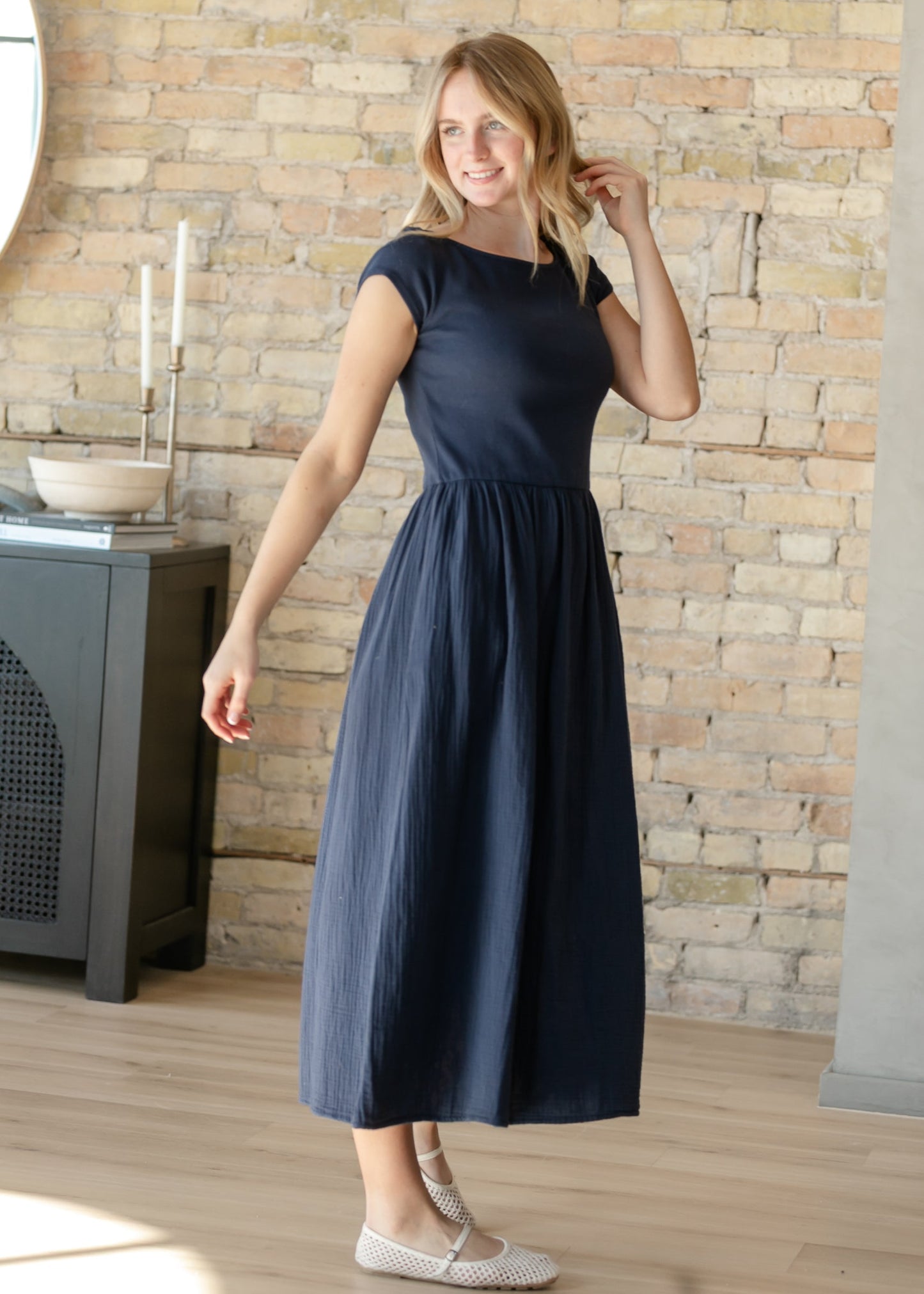 Navy Cotton Boatneck Maxi Dress