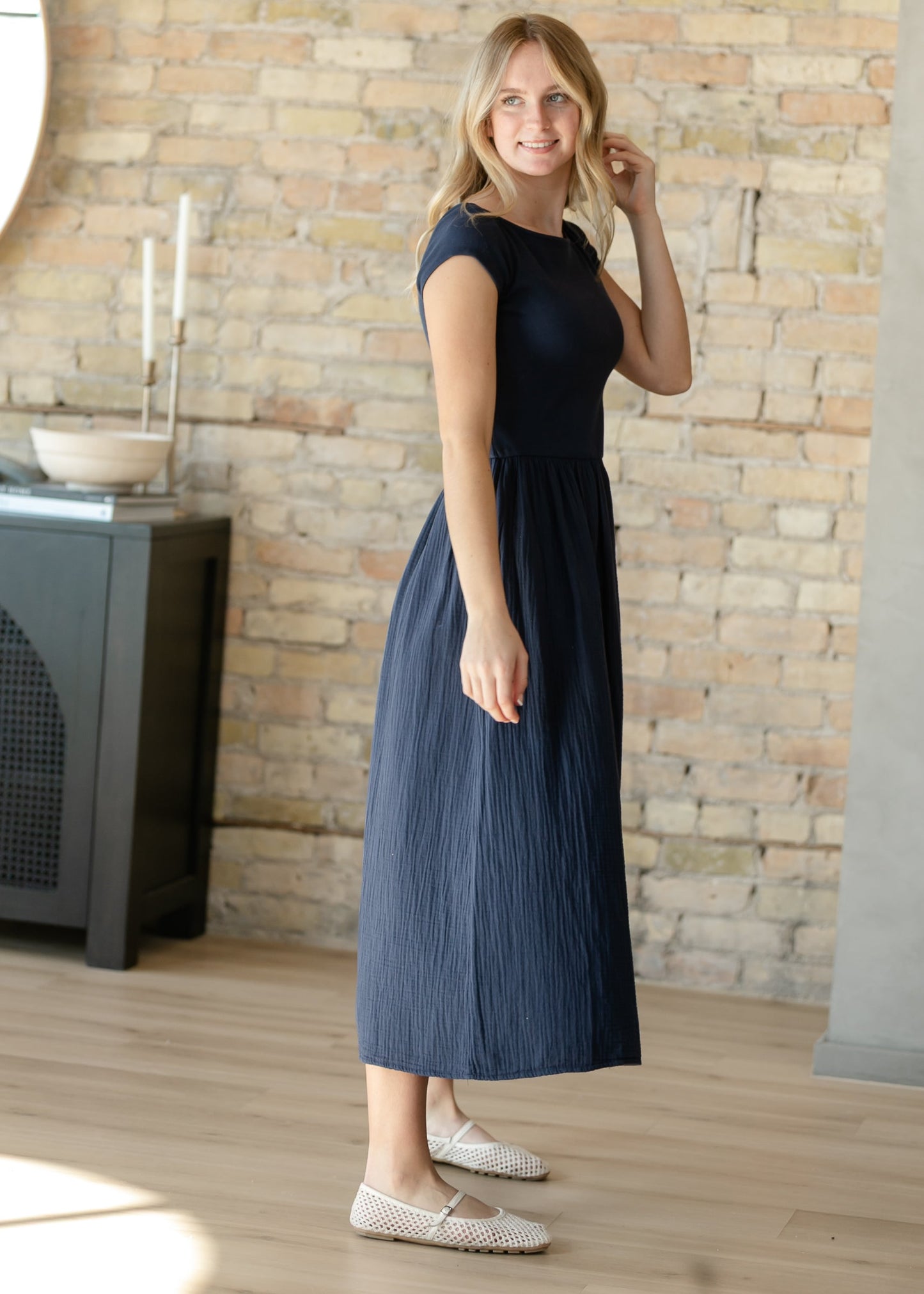 Navy Cotton Boatneck Maxi Dress