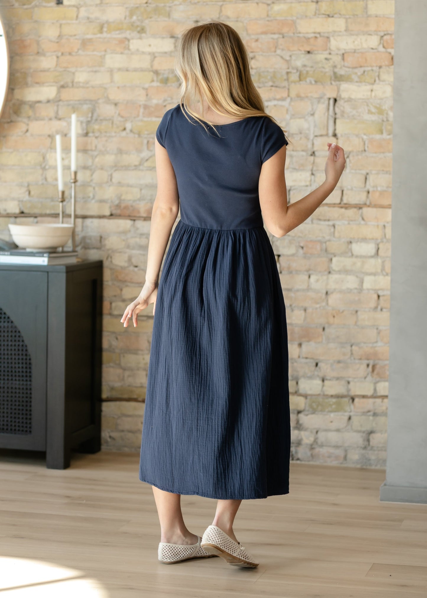 Navy Cotton Boatneck Maxi Dress