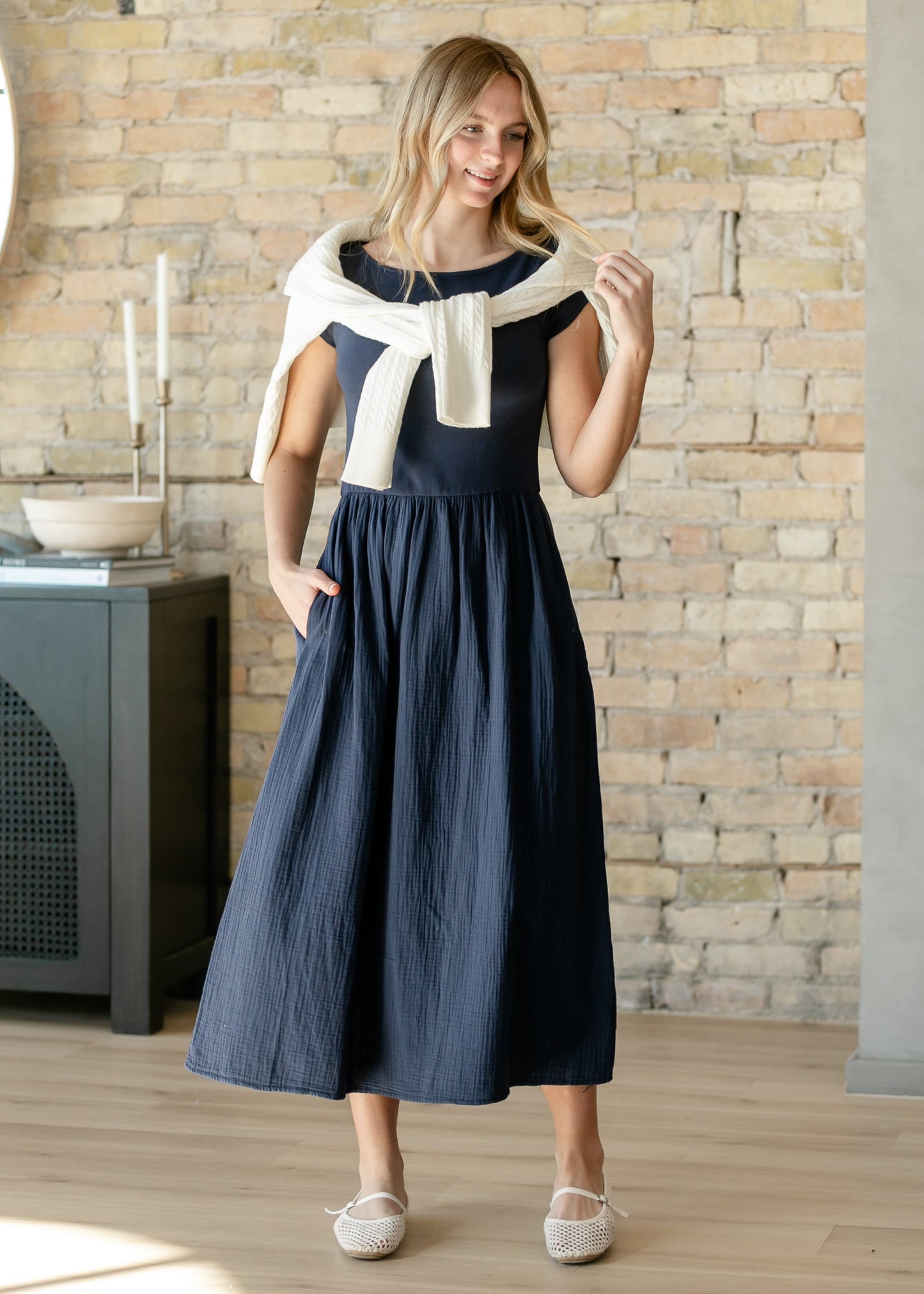 Navy Cotton Boatneck Maxi Dress