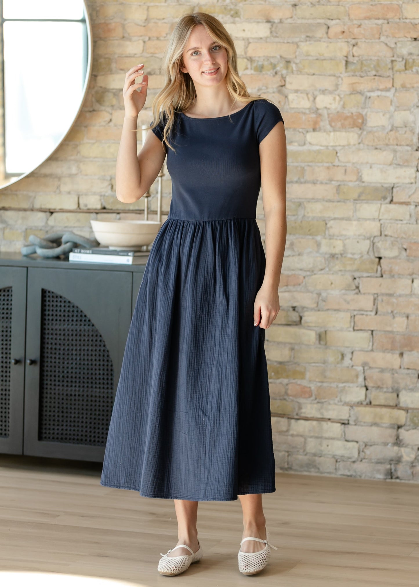 Navy Cotton Boatneck Maxi Dress