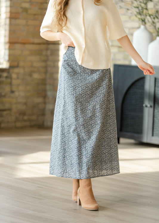 Navy Ditsy Floral Maxi Skirt