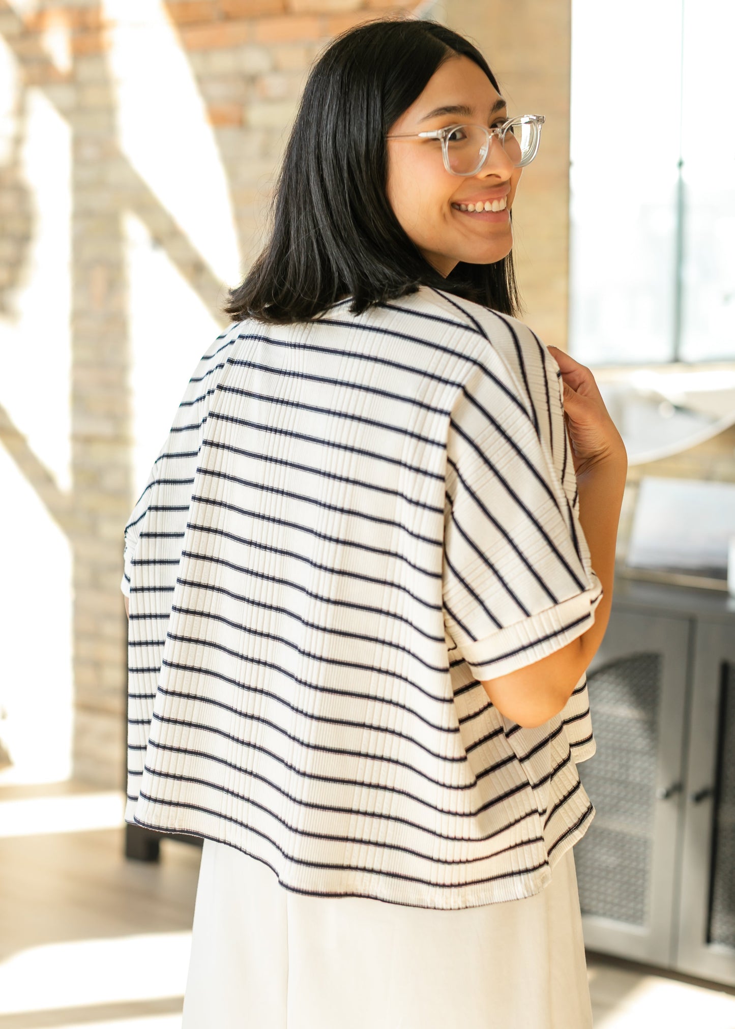 Navy Striped Dolman Sleeve Knit Top - FINAL SALE