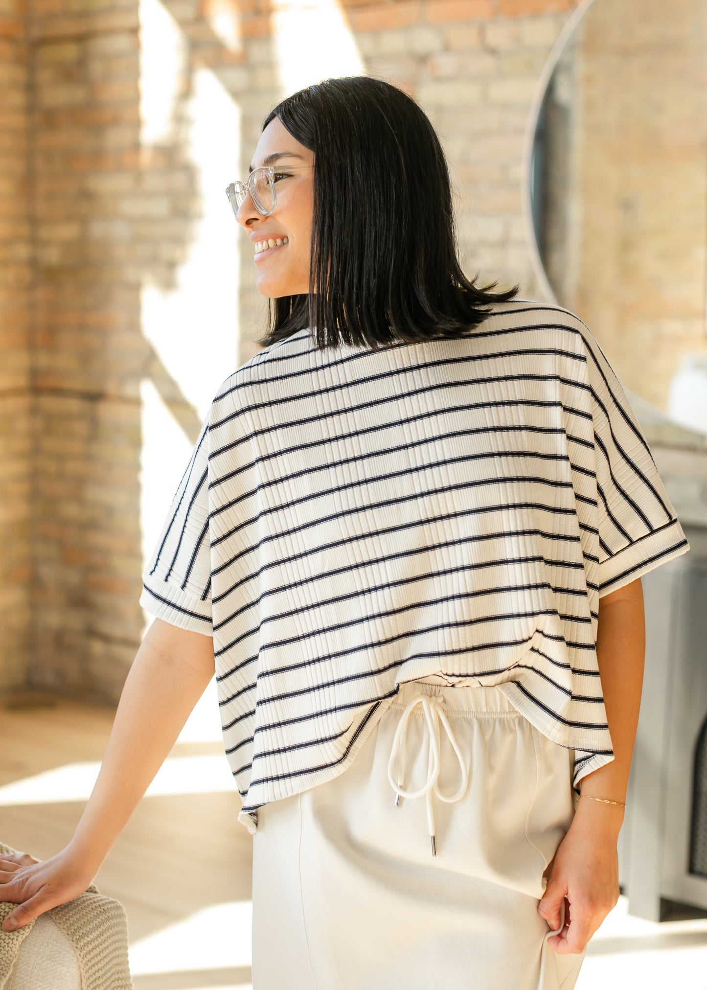 Navy Striped Dolman Sleeve Knit Top - FINAL SALE