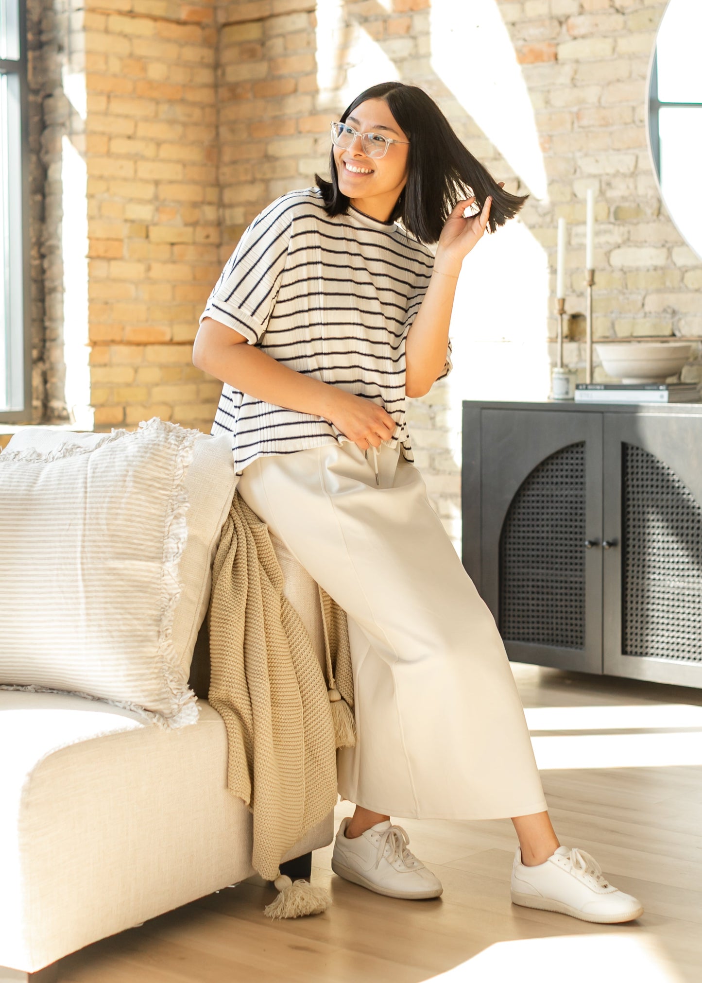 Navy Striped Dolman Sleeve Knit Top - FINAL SALE