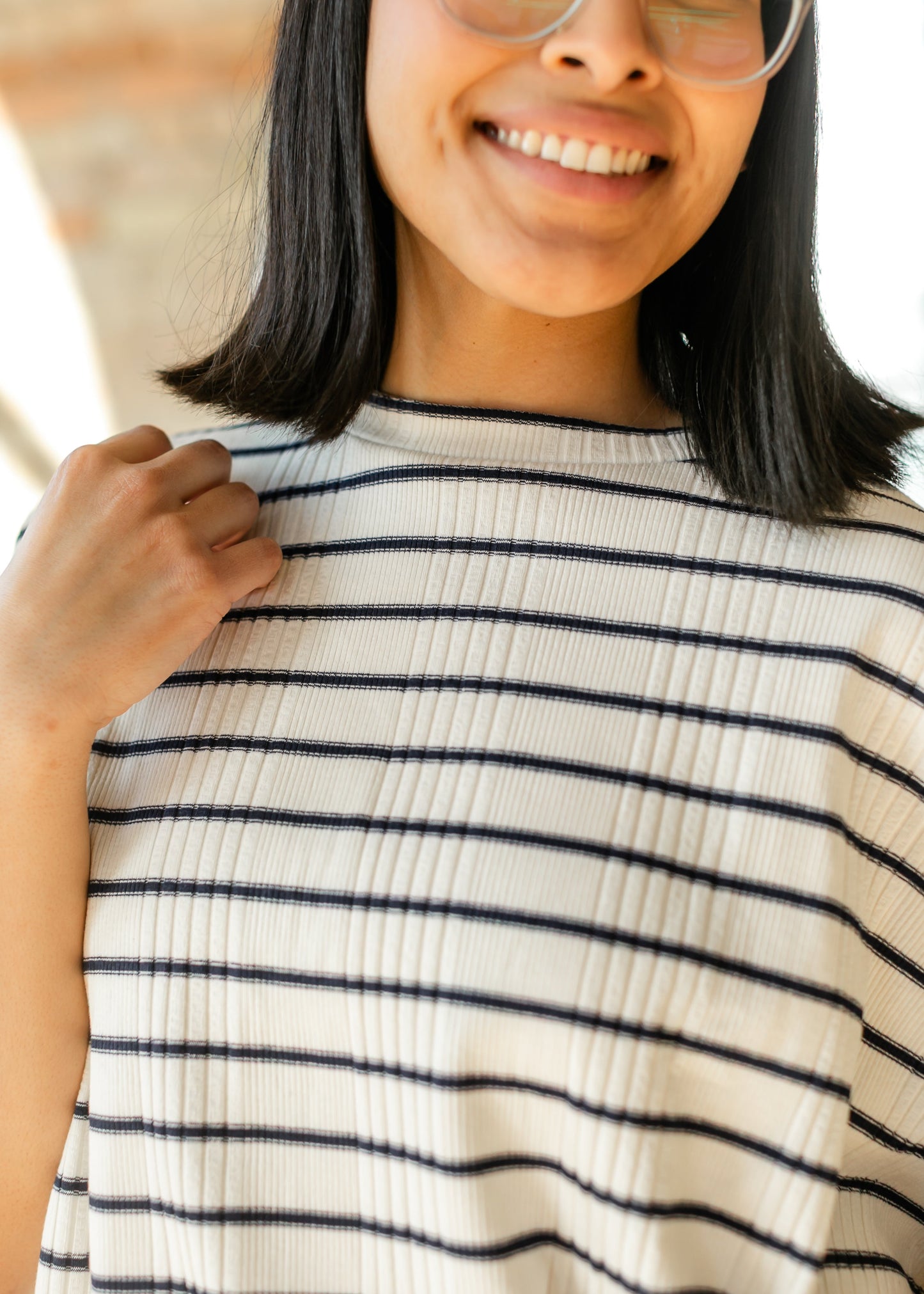 Navy Striped Dolman Sleeve Knit Top - FINAL SALE