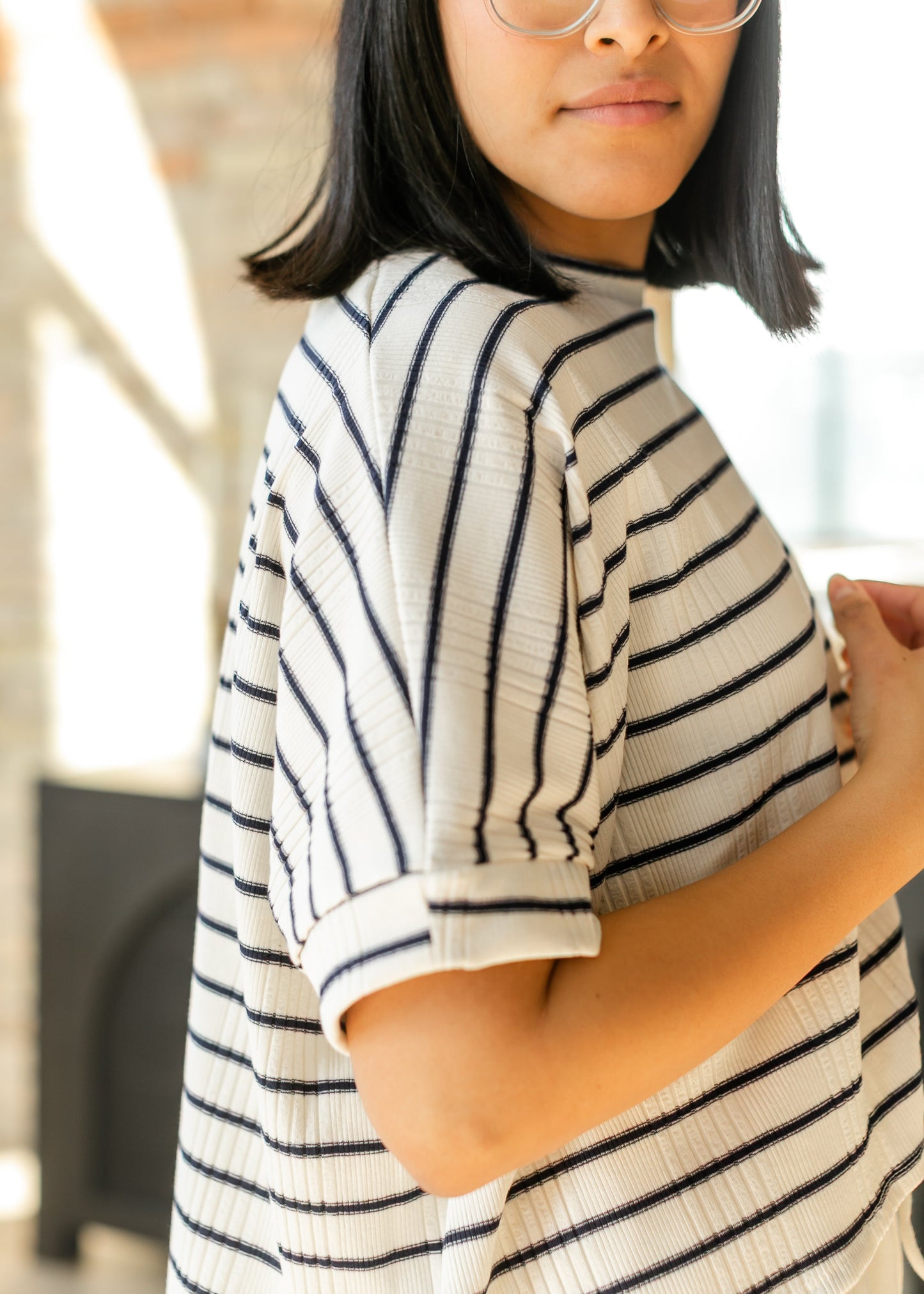 Navy Striped Dolman Sleeve Knit Top - FINAL SALE