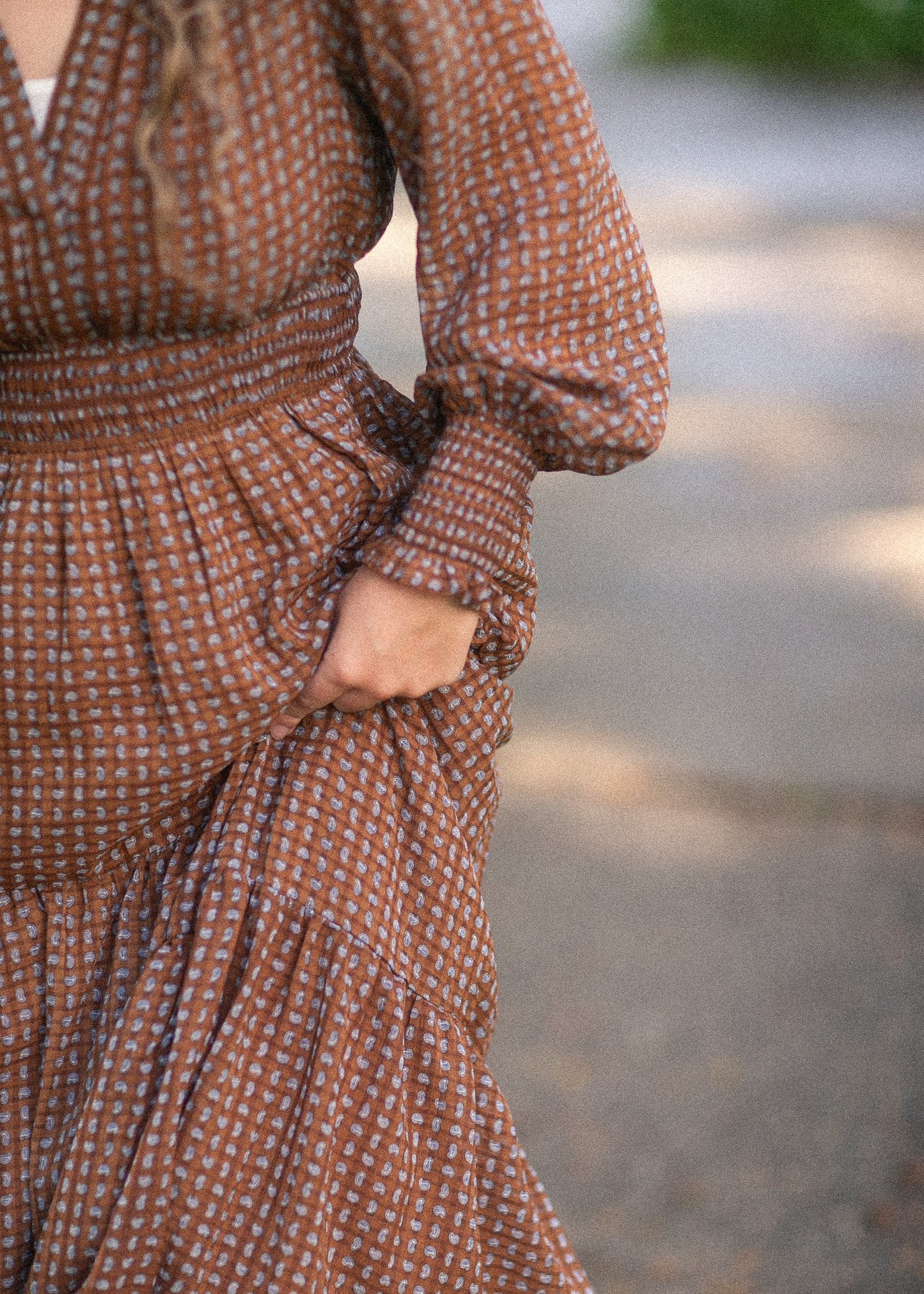Notched Collar Paisley Maxi Dress