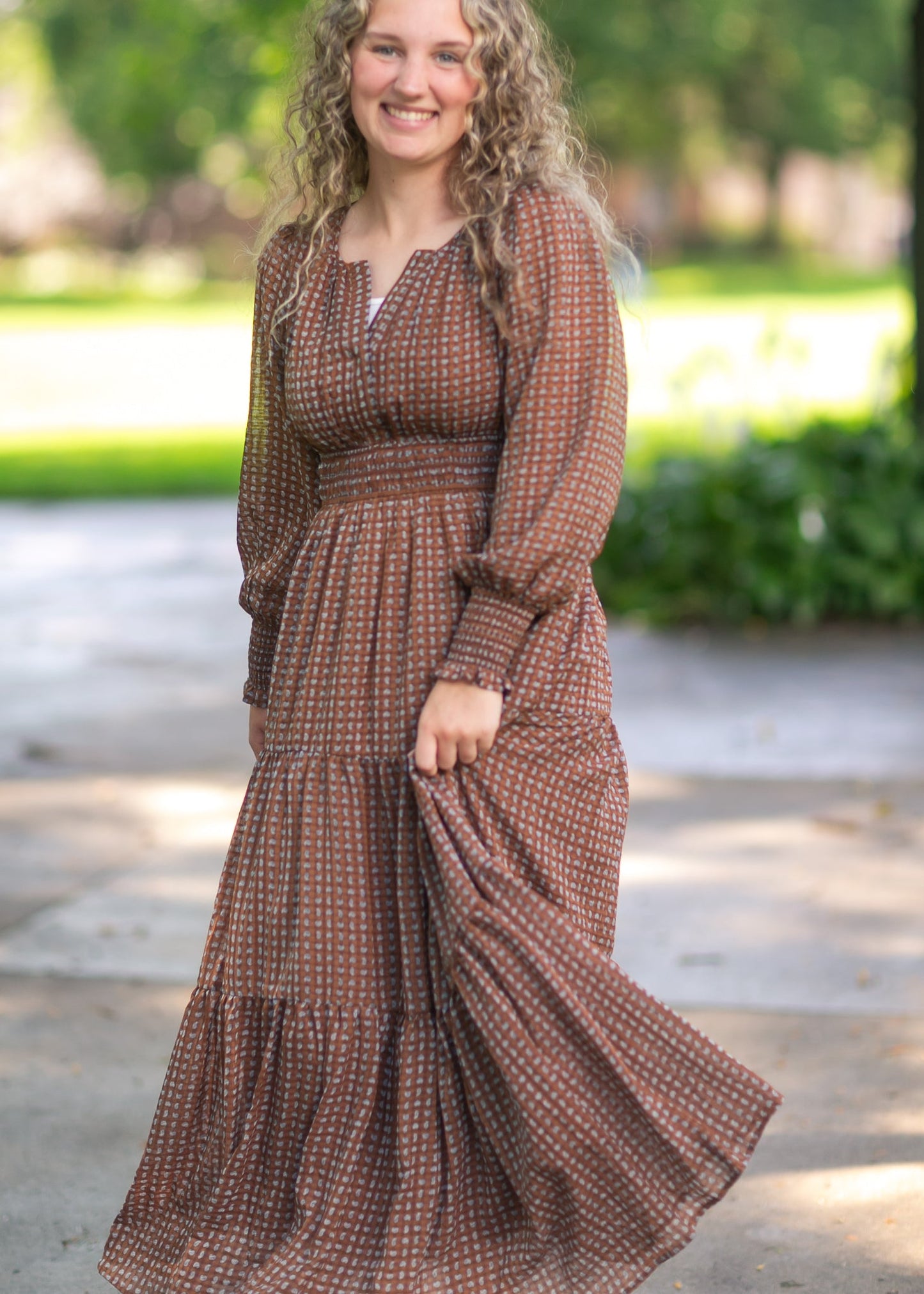 Notched Collar Paisley Maxi Dress