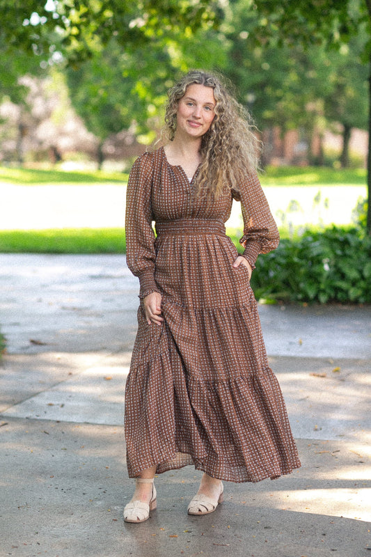 Notched Collar Paisley Maxi Dress