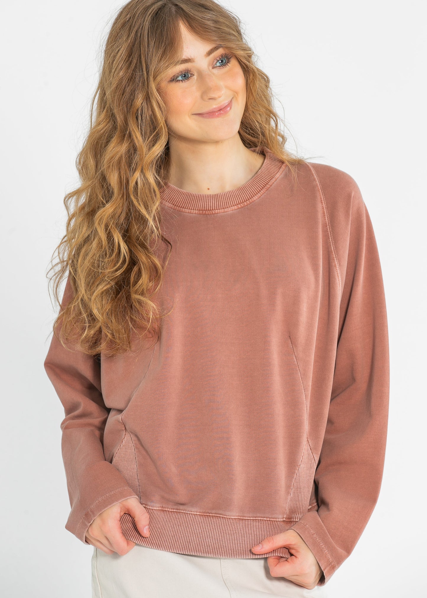 Novie Long Sleeve Front Ribbed Detail Sweatshirt - FINAL SALE