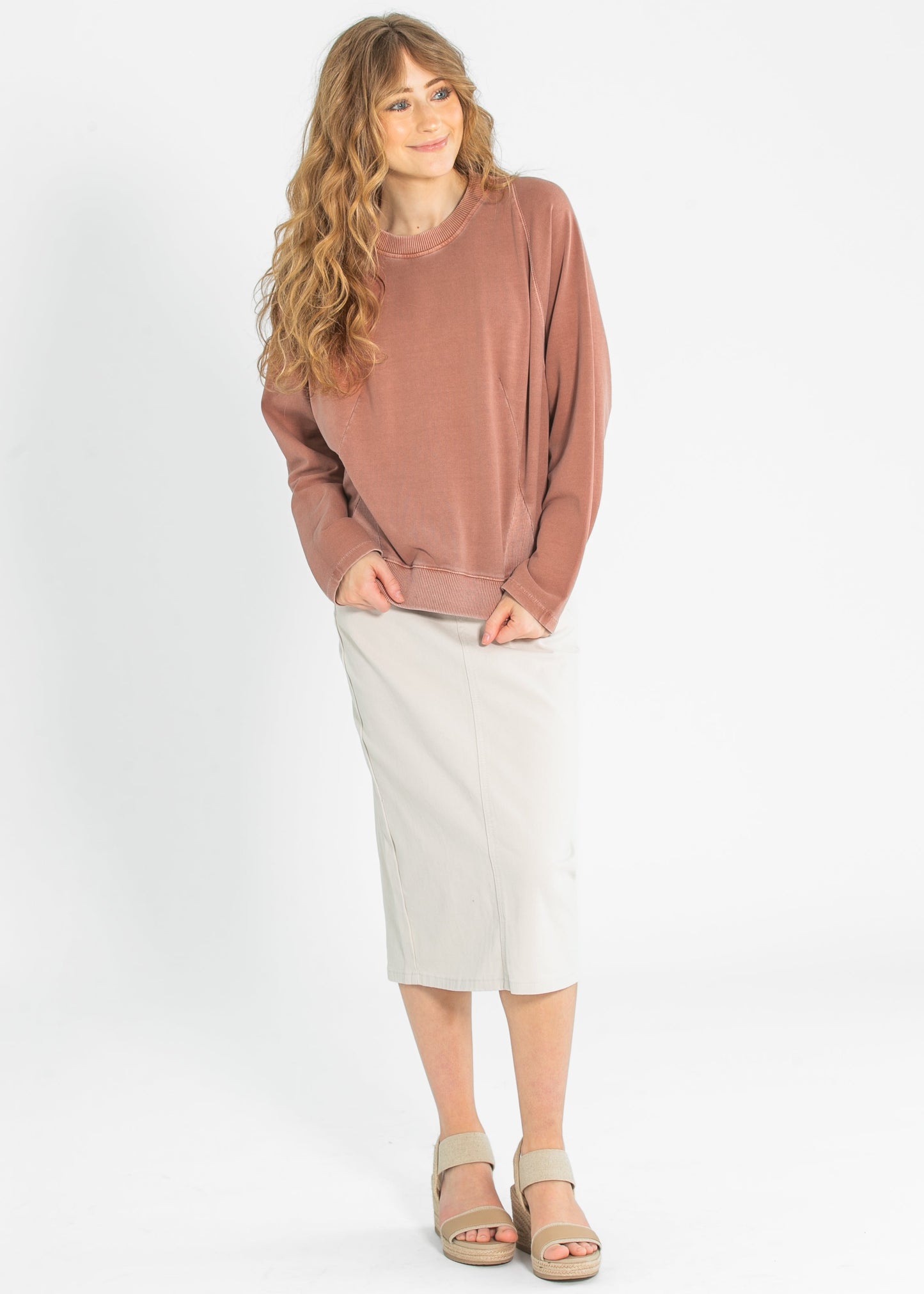Novie Long Sleeve Front Ribbed Detail Sweatshirt - FINAL SALE