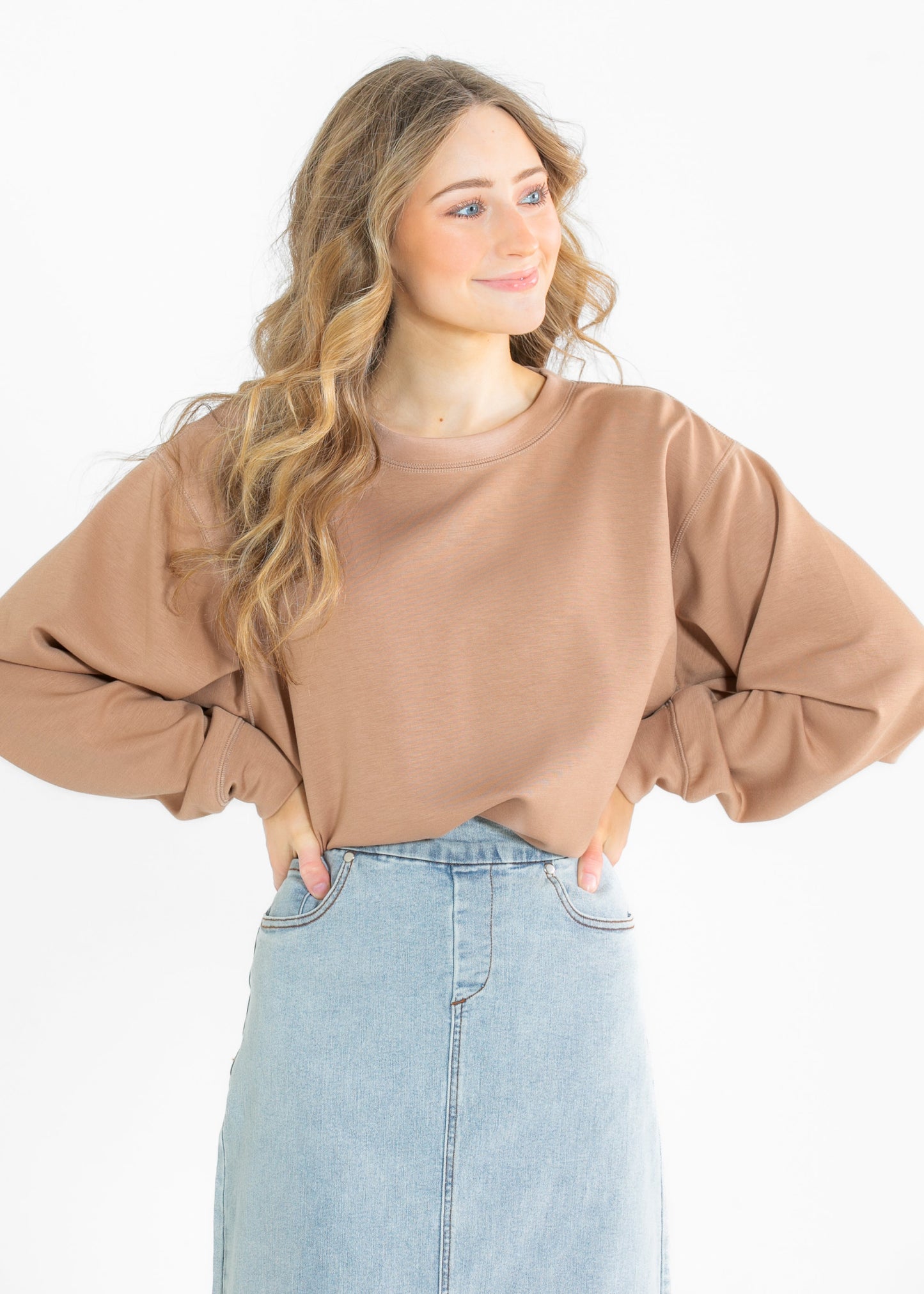 Nyla Relaxed Soft Scuba Long Sleeve Sweatshirt - FINAL SALE