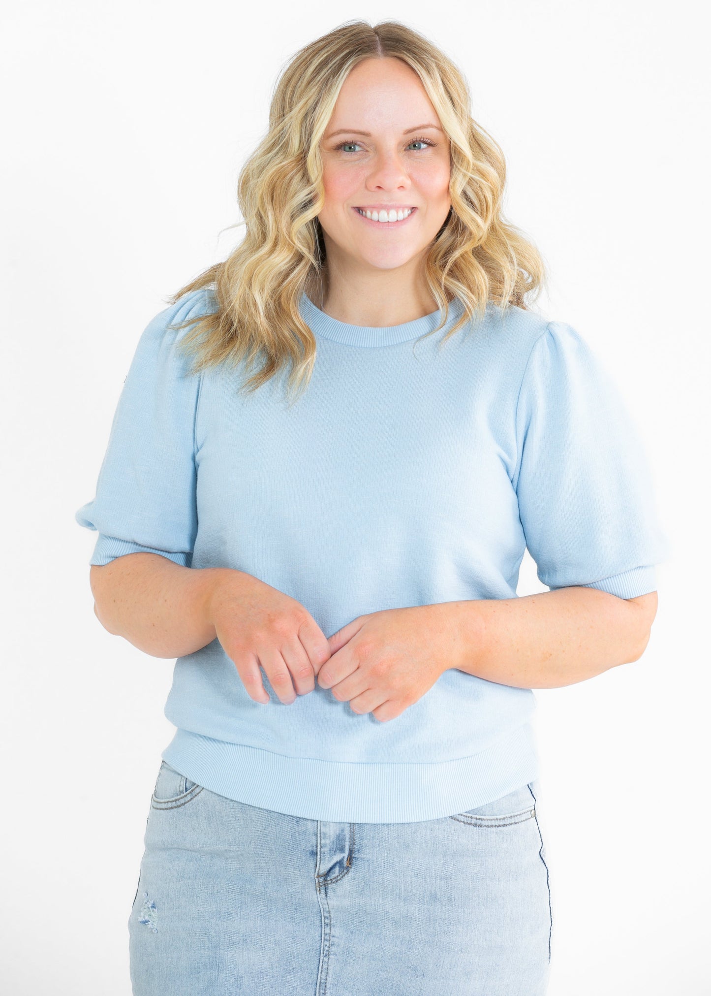 Odette Puff Sleeve Round Neck Top - FINAL SALE