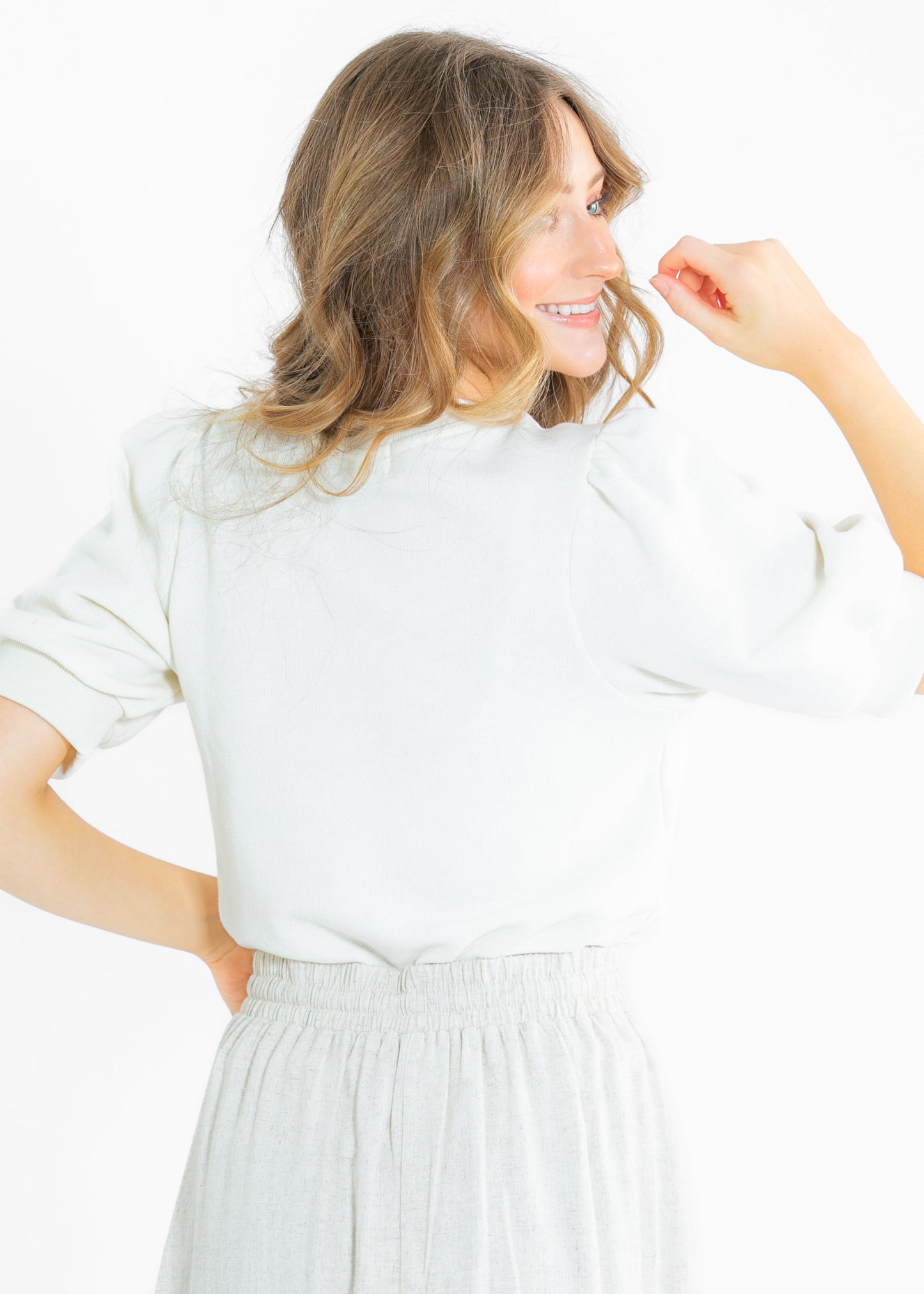 Odette Puff Sleeve Round Neck Top - FINAL SALE