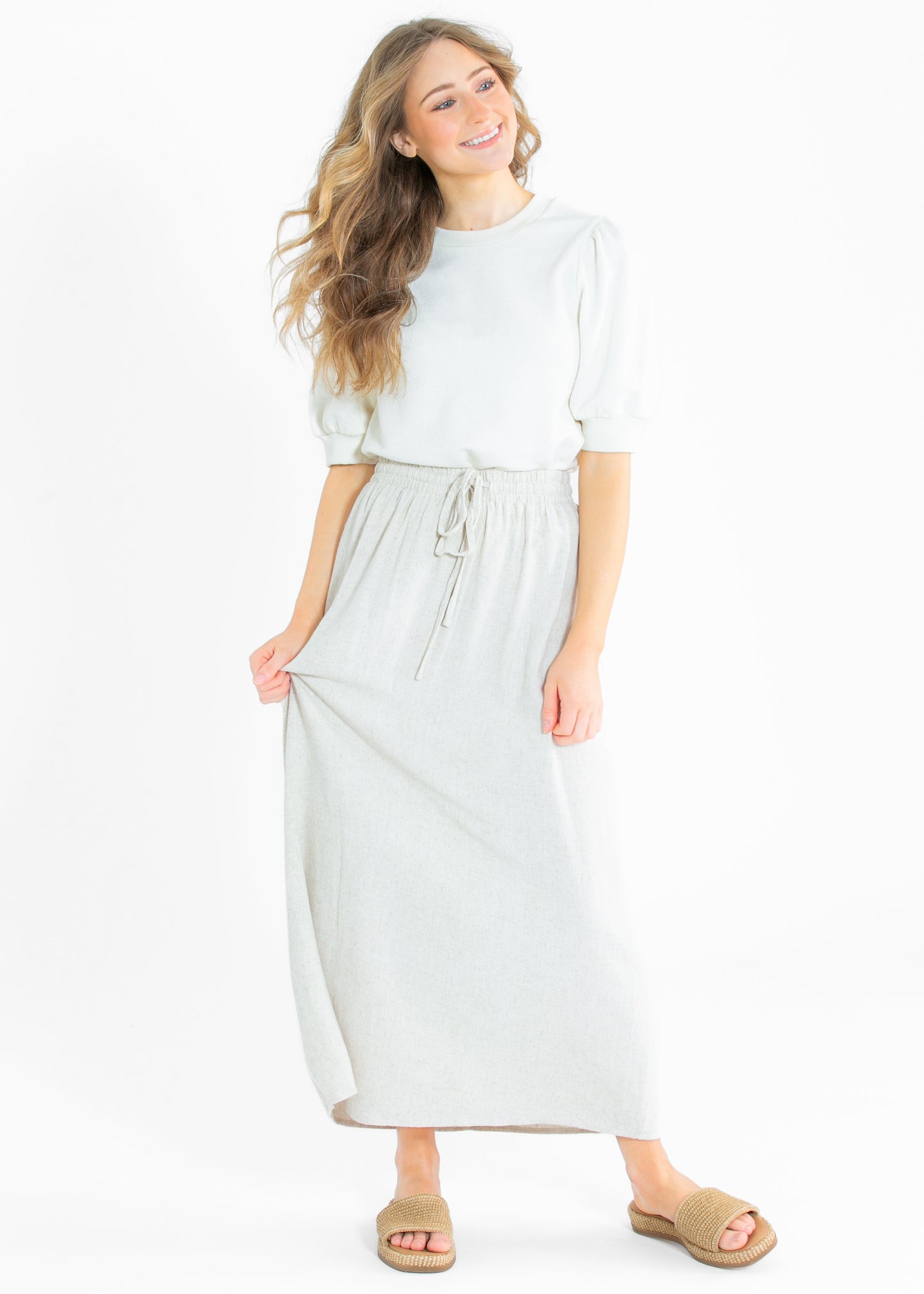 Odette Puff Sleeve Round Neck Top - FINAL SALE