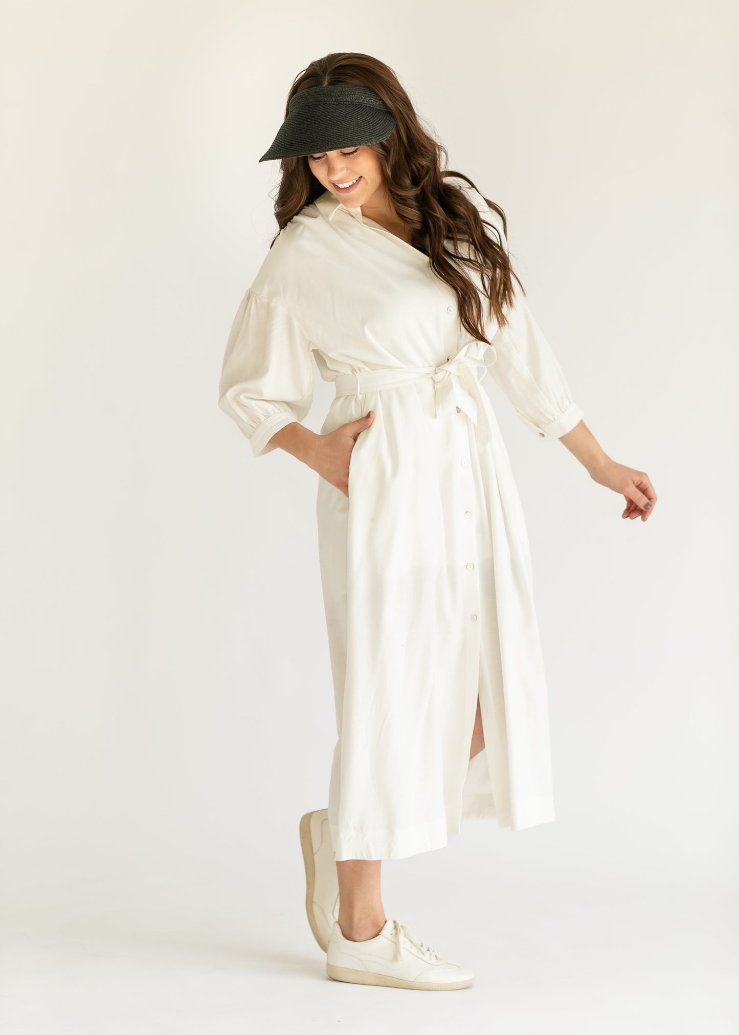 Off White 3/4 Sleeve Shirt Dress - FINAL SALE