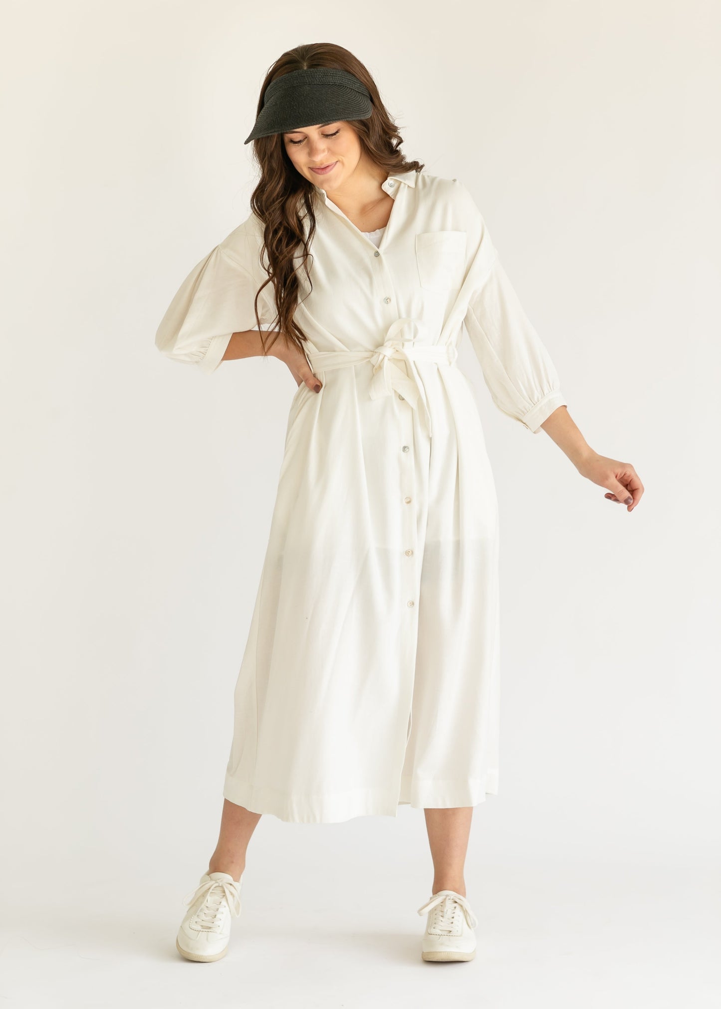 Off White 3/4 Sleeve Shirt Dress - FINAL SALE