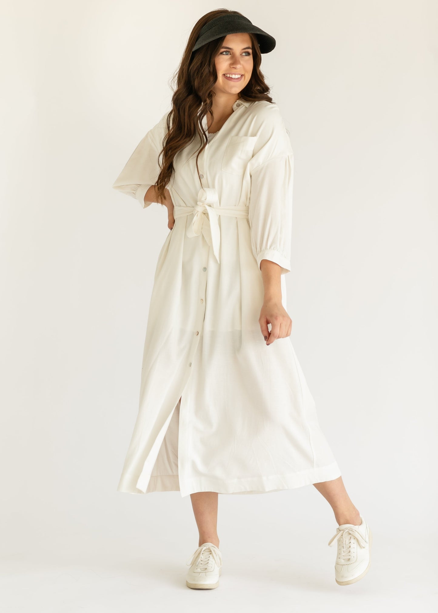 Off White 3/4 Sleeve Shirt Dress - FINAL SALE