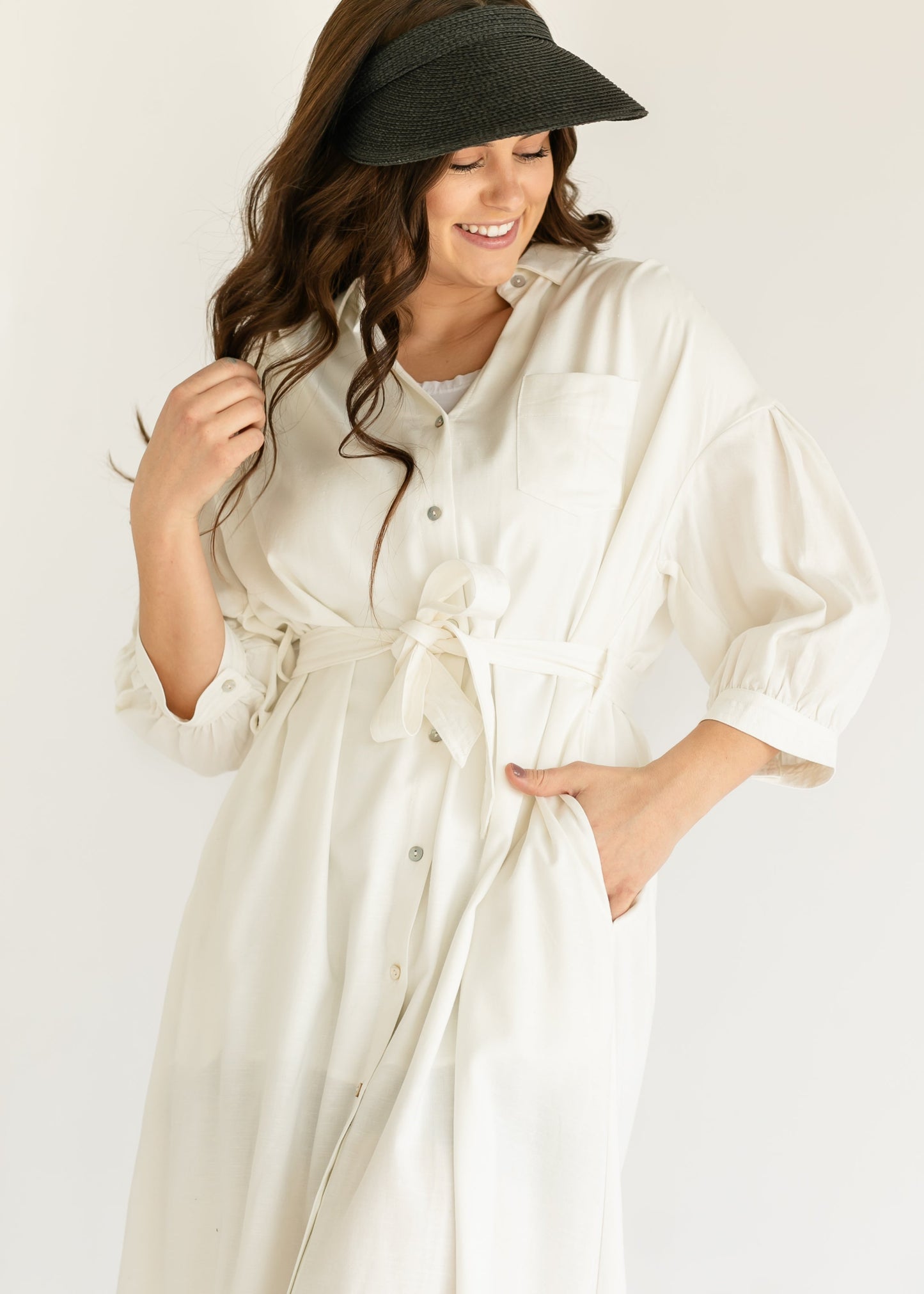 Off White 3/4 Sleeve Shirt Dress - FINAL SALE