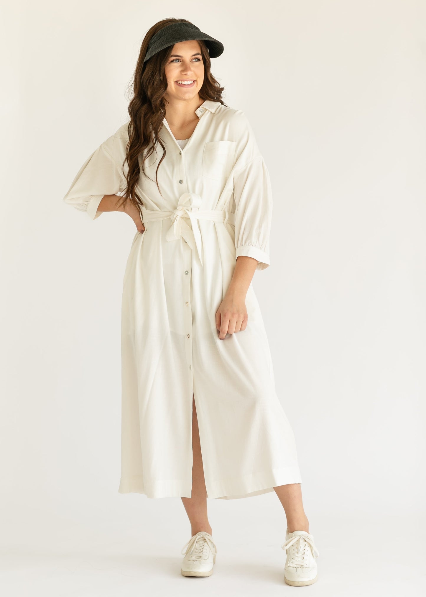 Off White 3/4 Sleeve Shirt Dress - FINAL SALE