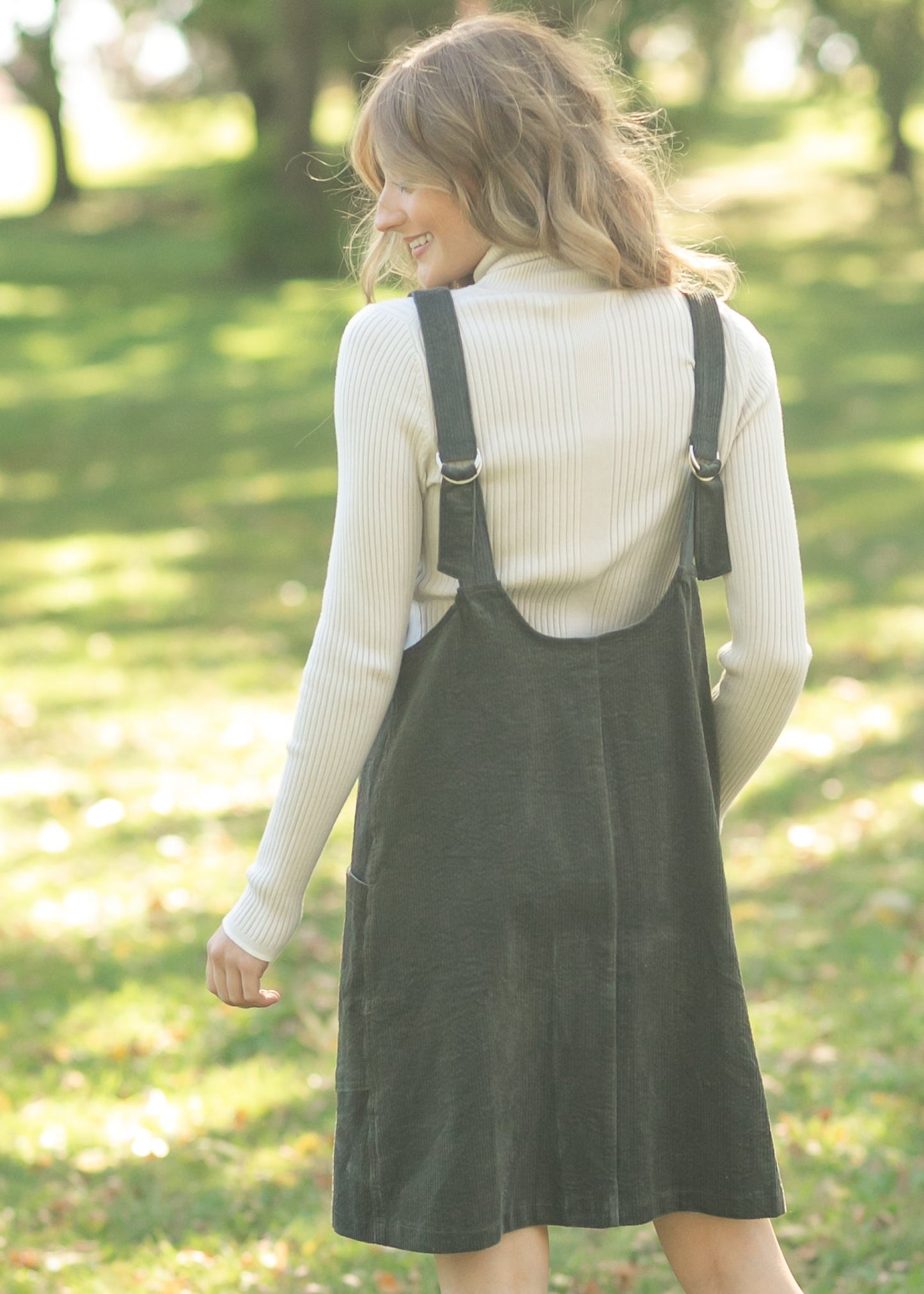 Olive Corduroy Overall Dress - FINAL SALE