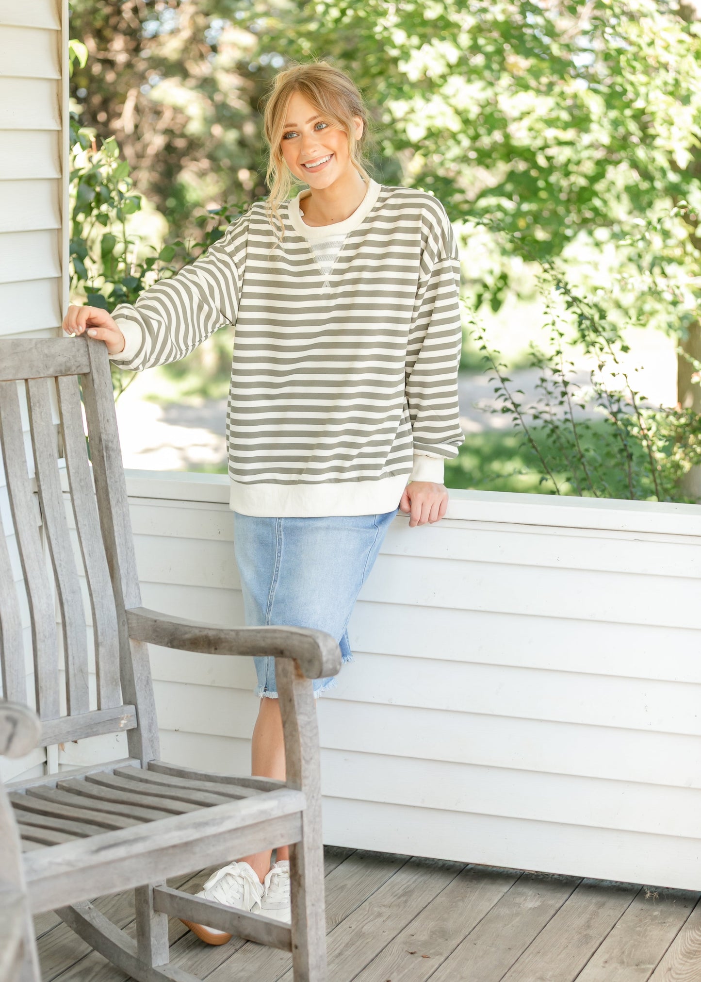 Olive Striped Crewneck Top