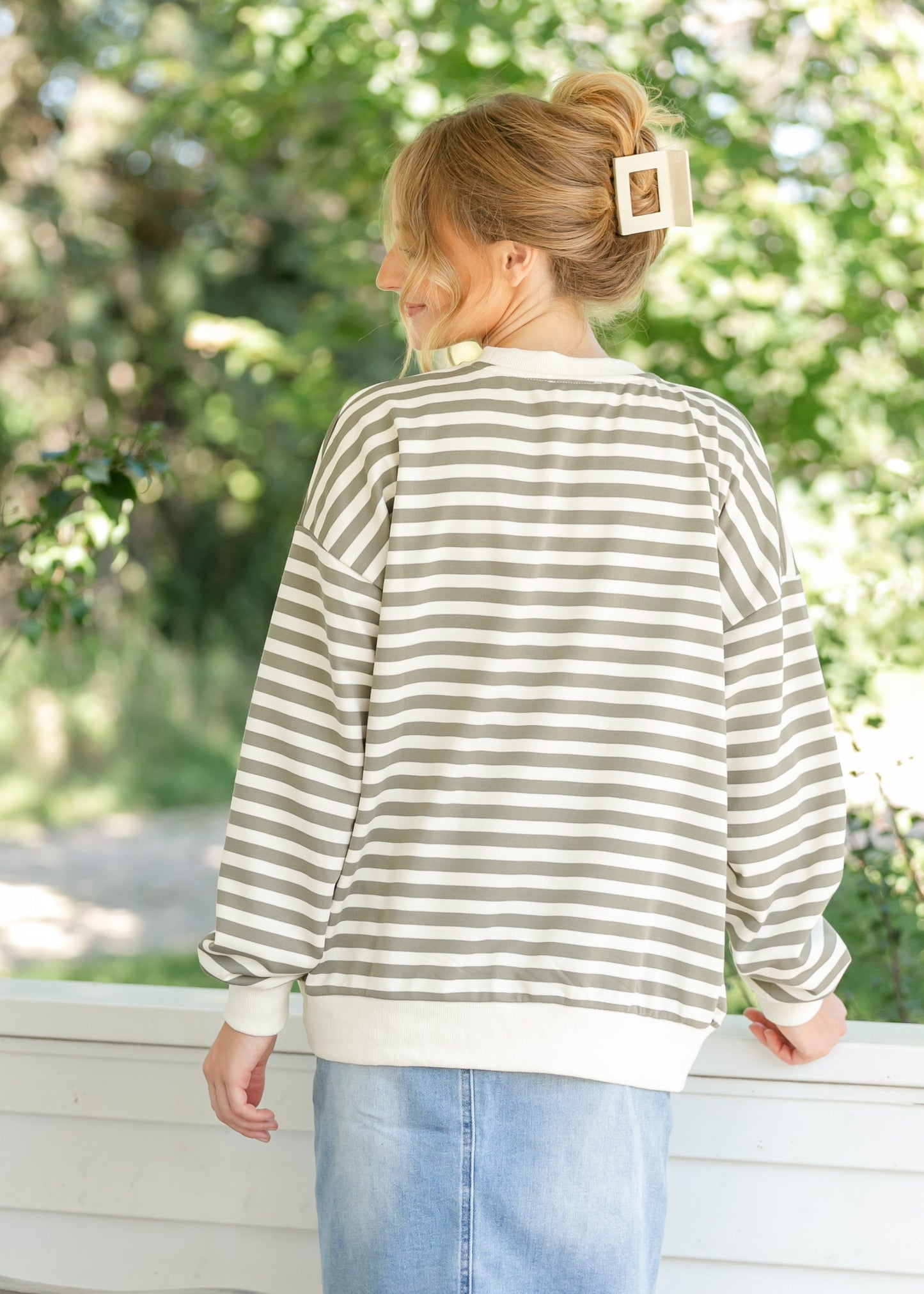 Olive Striped Crewneck Top