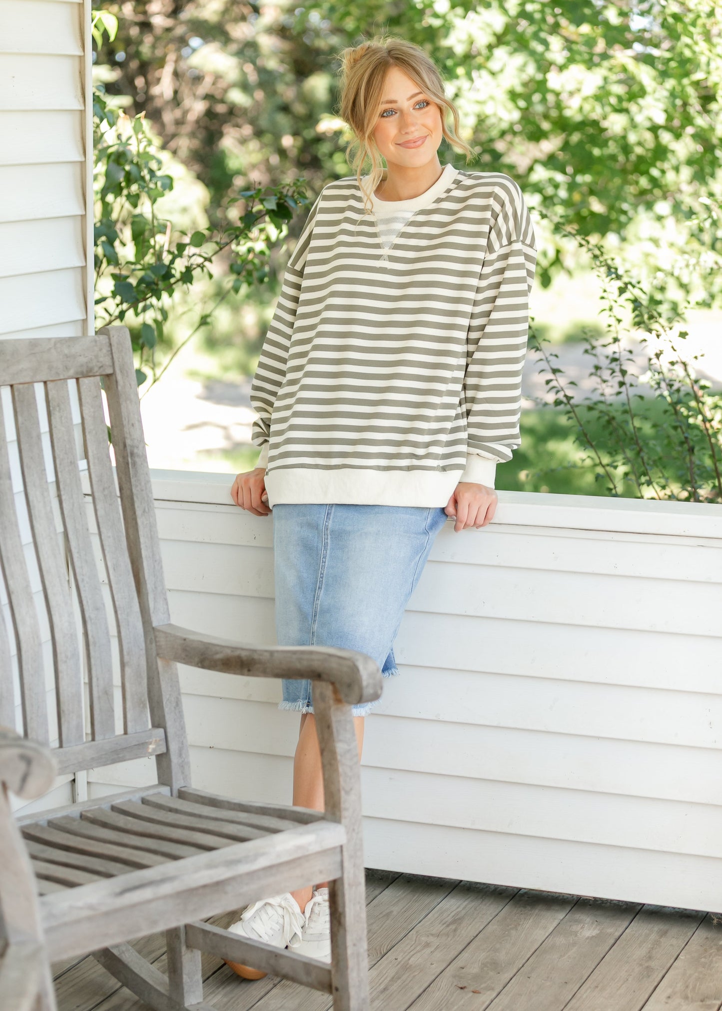 Olive Striped Crewneck Top