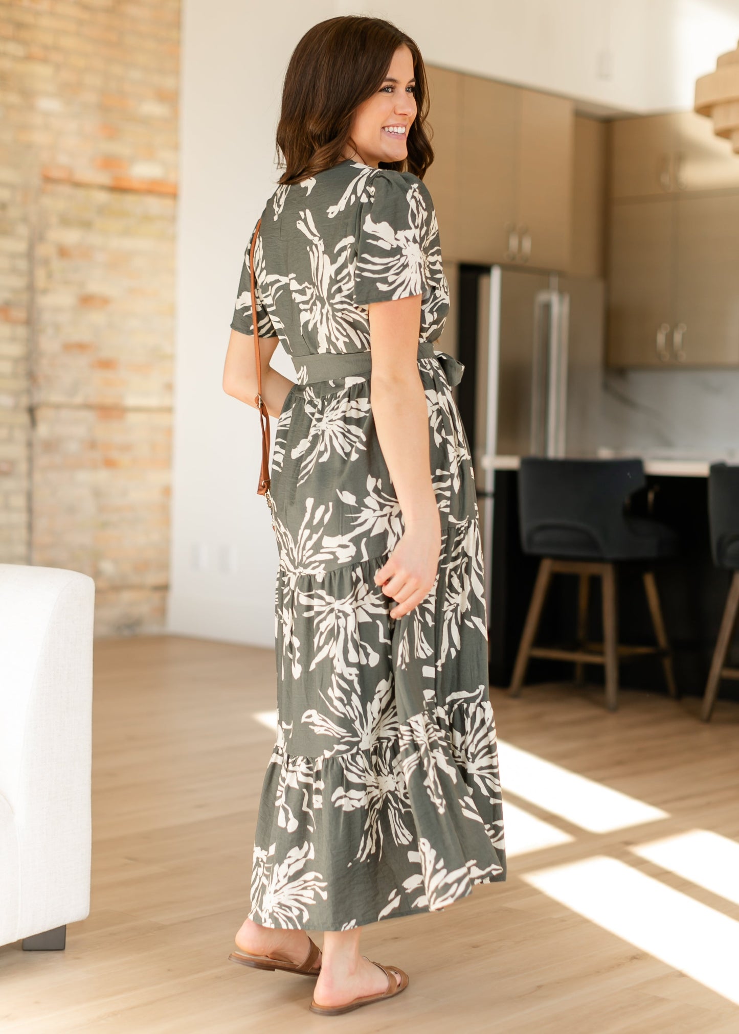 Olive V-neck Floral Tiered Maxi Dress - FINAL SALE