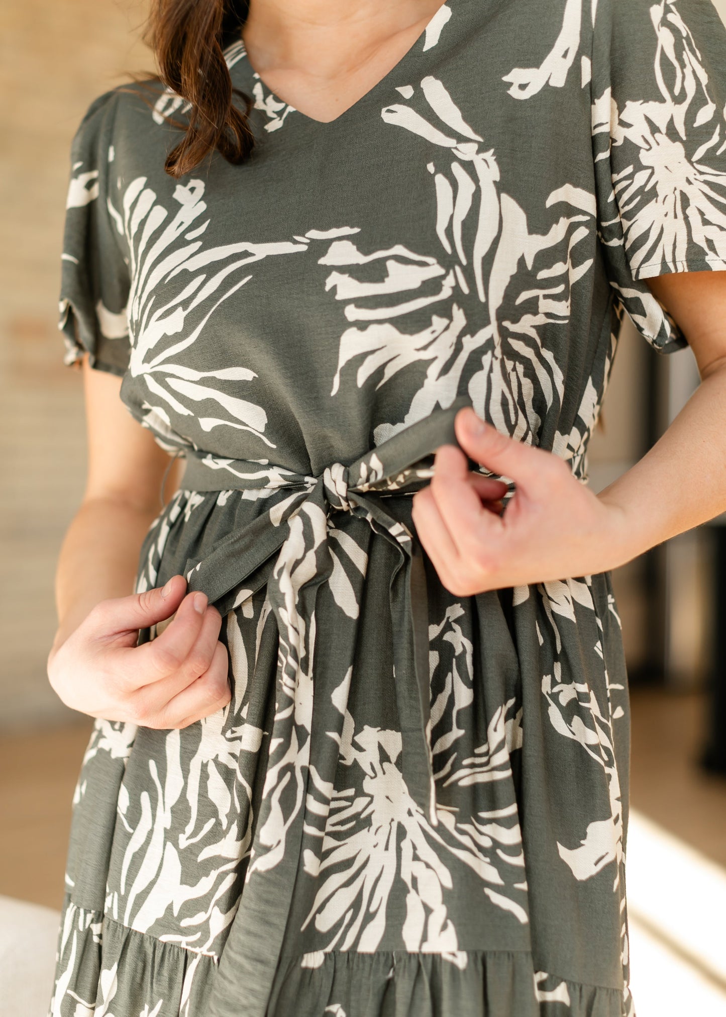Olive V-neck Floral Tiered Maxi Dress - FINAL SALE