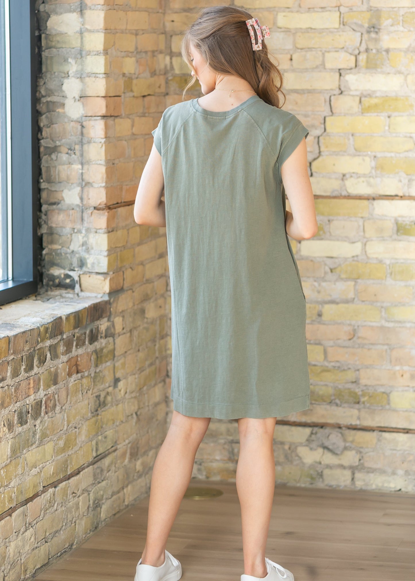 Olive Washed Jersey Midi Dress