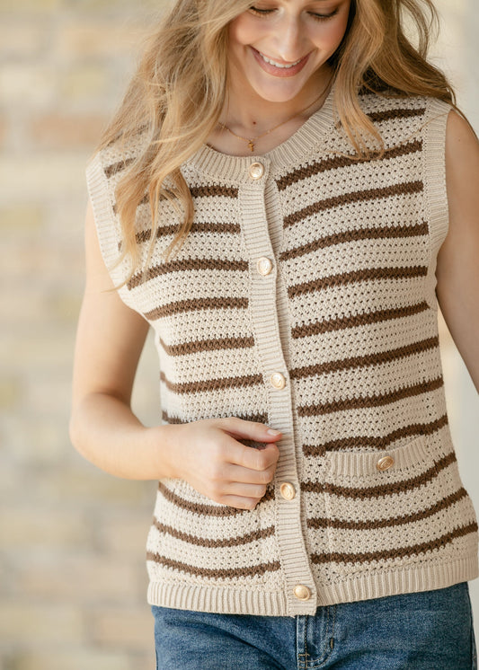 Open Knit Button Up Vest