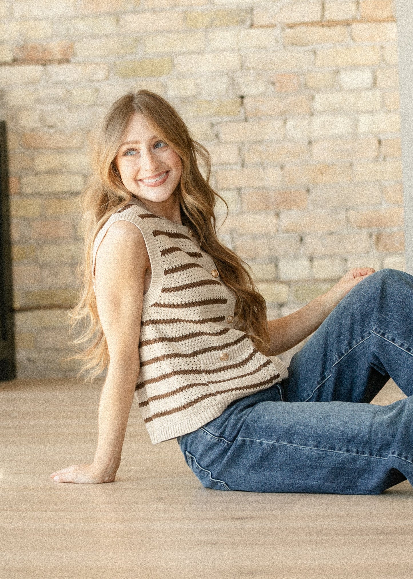 Open Knit Button Up Vest
