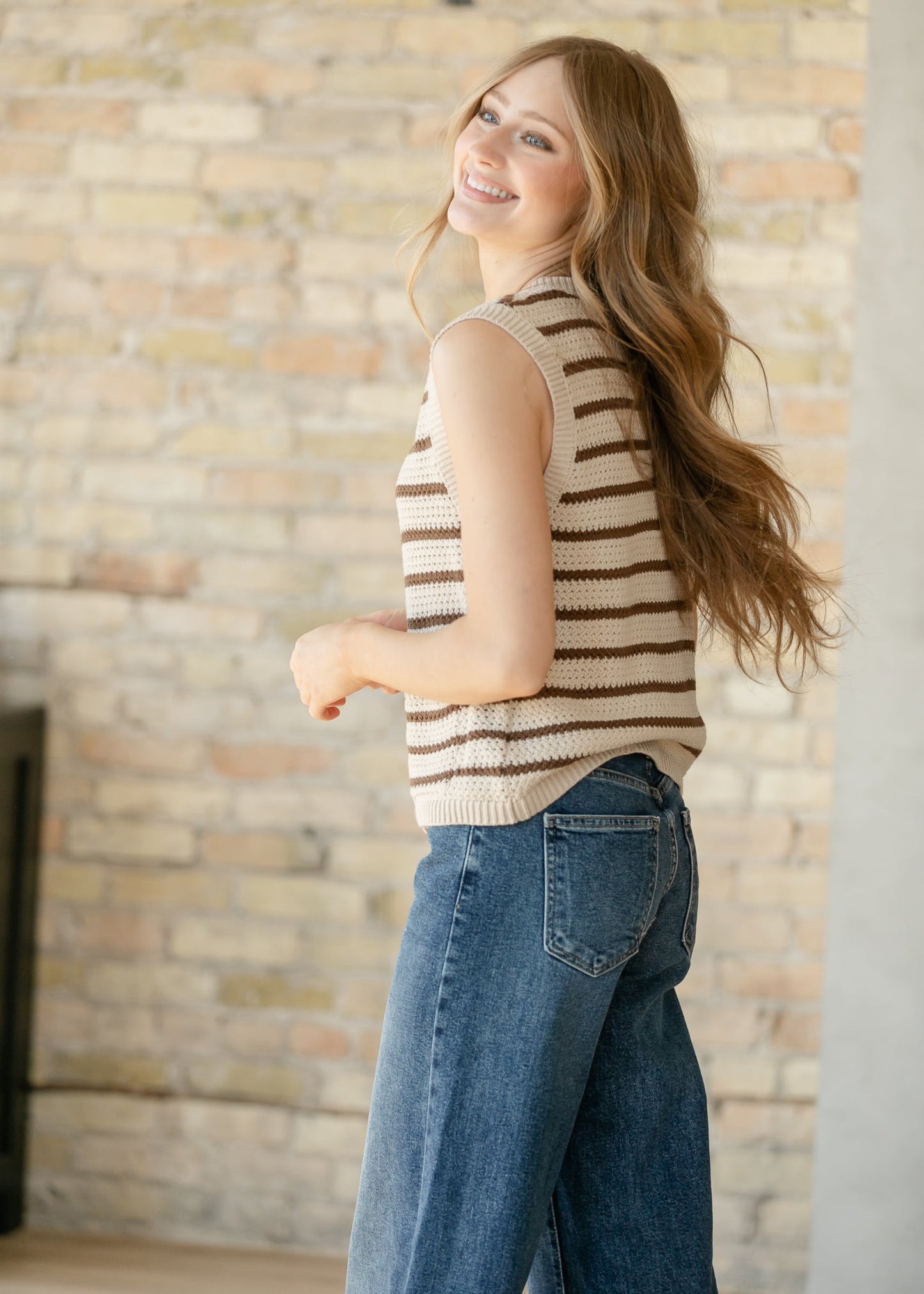 Open Knit Button Up Vest