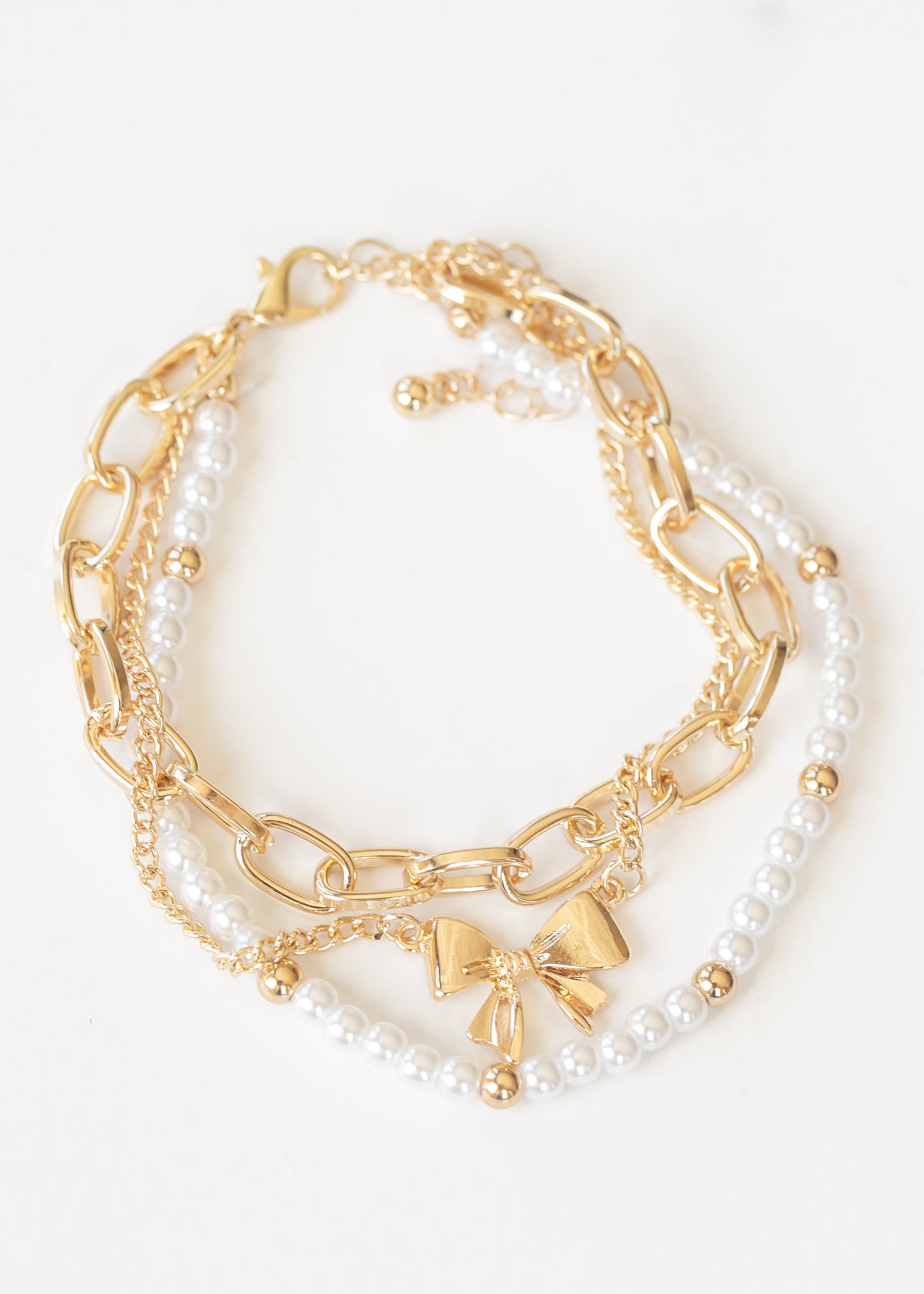 Pearl Bow Chain Bracelet Trio