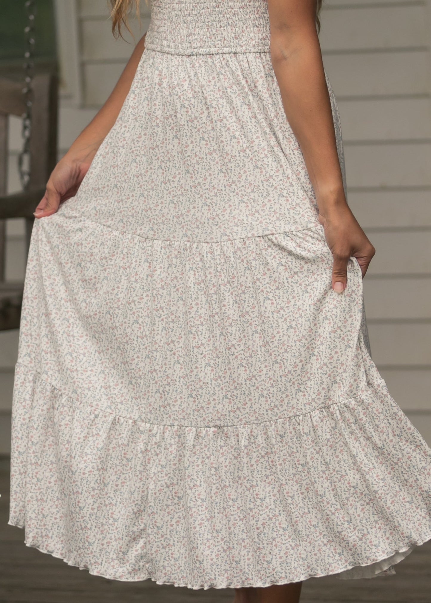 Penelope White Floral Smocked Midi Dress
