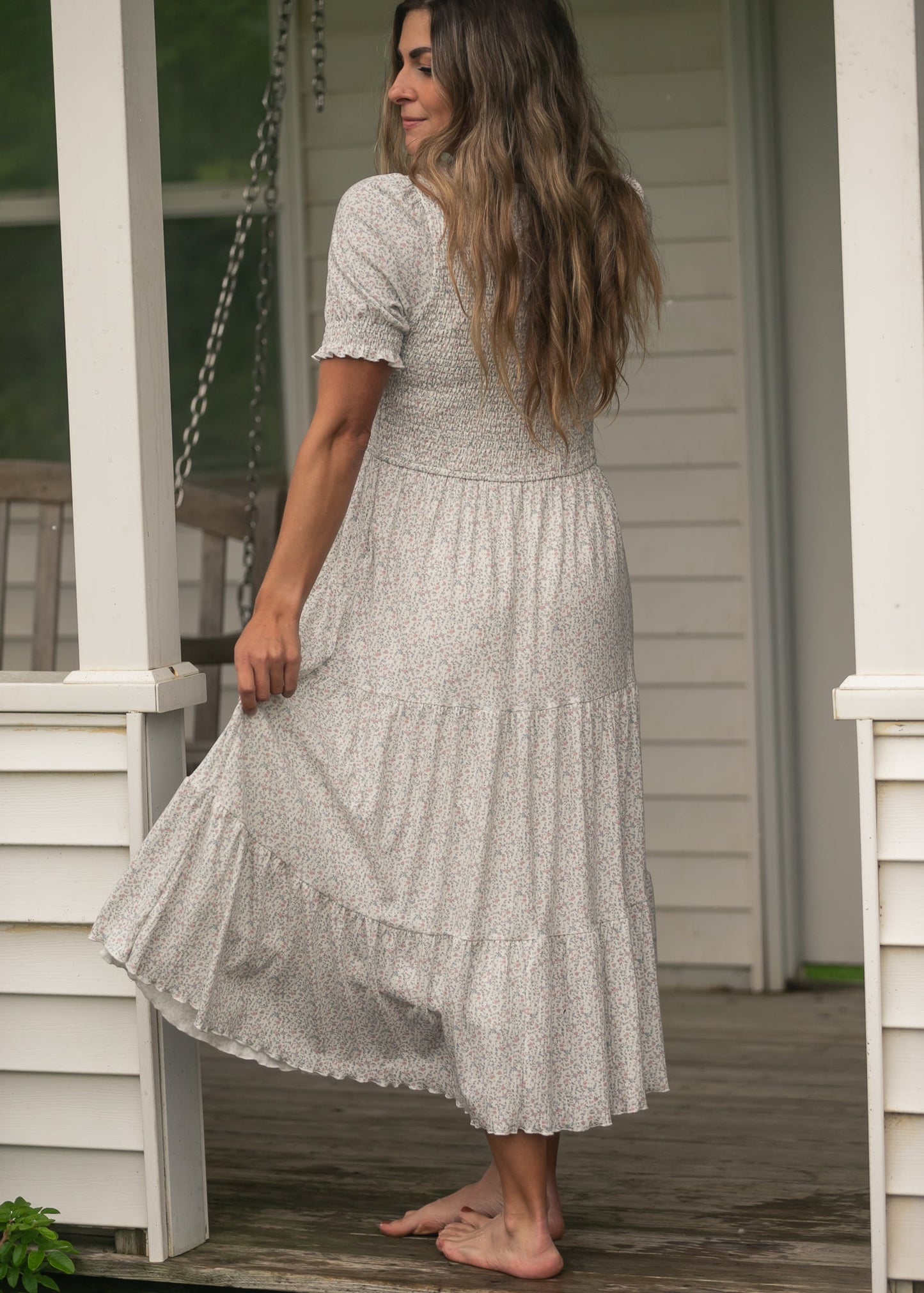 Penelope White Floral Smocked Midi Dress