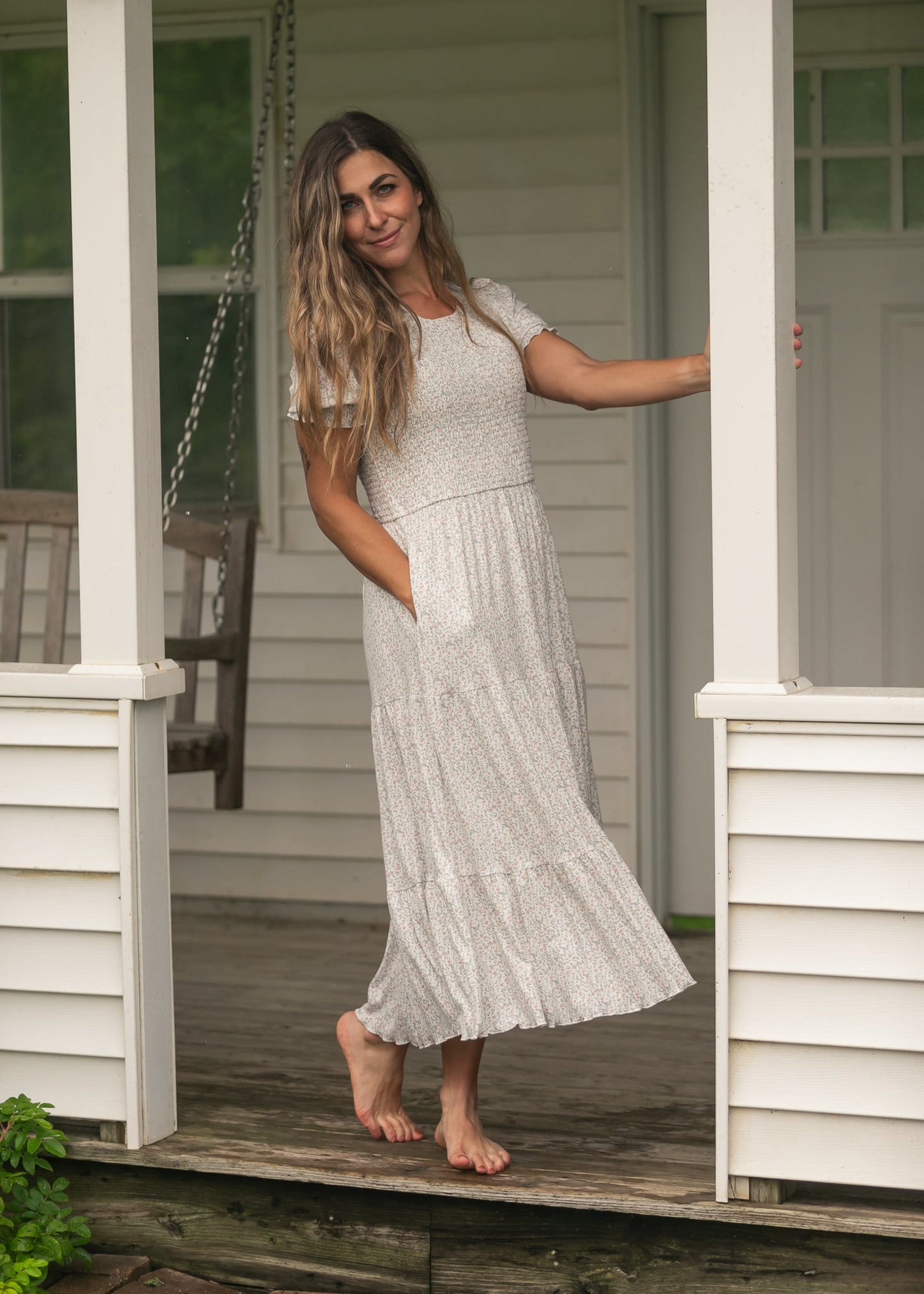 Penelope White Floral Smocked Midi Dress