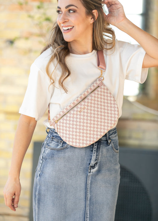 Pink Check Terrace Woven Crossbody Bag