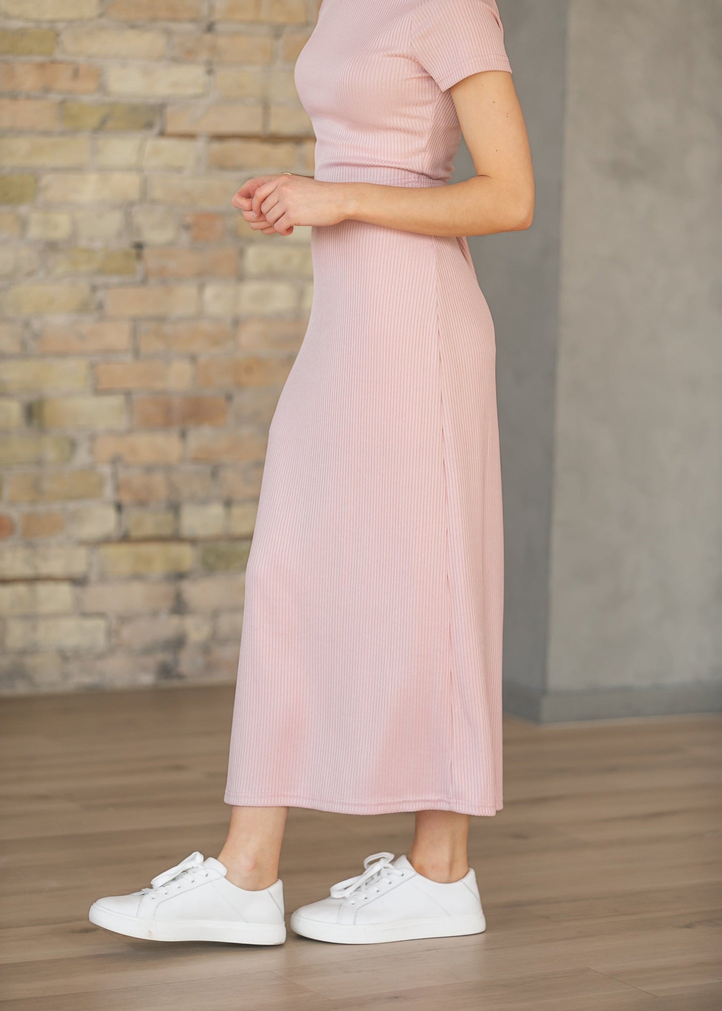 Pink Ribbed Knit Top & Skirt Set