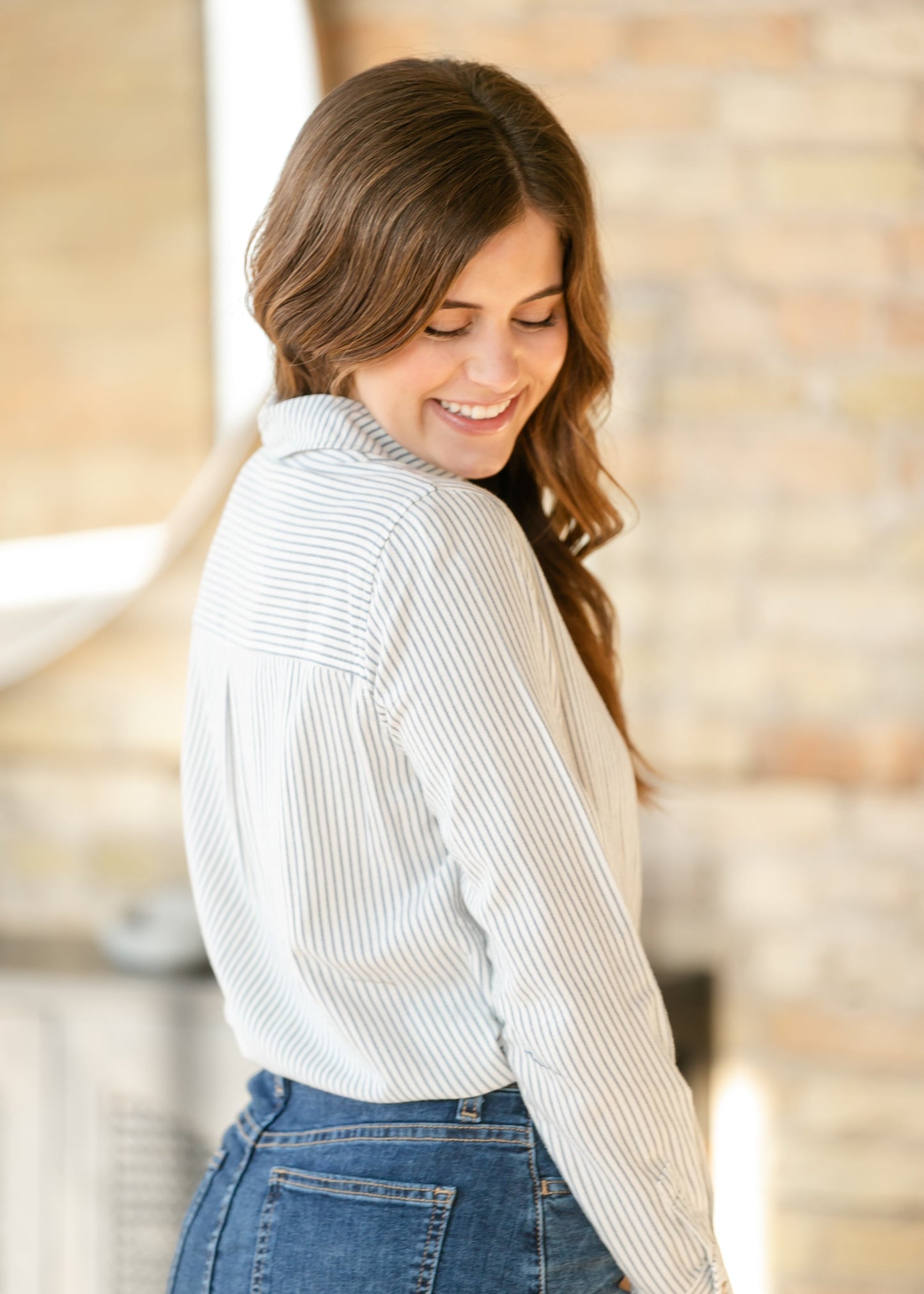Pinstripe Cotton Button Up Top - FINAL SALE