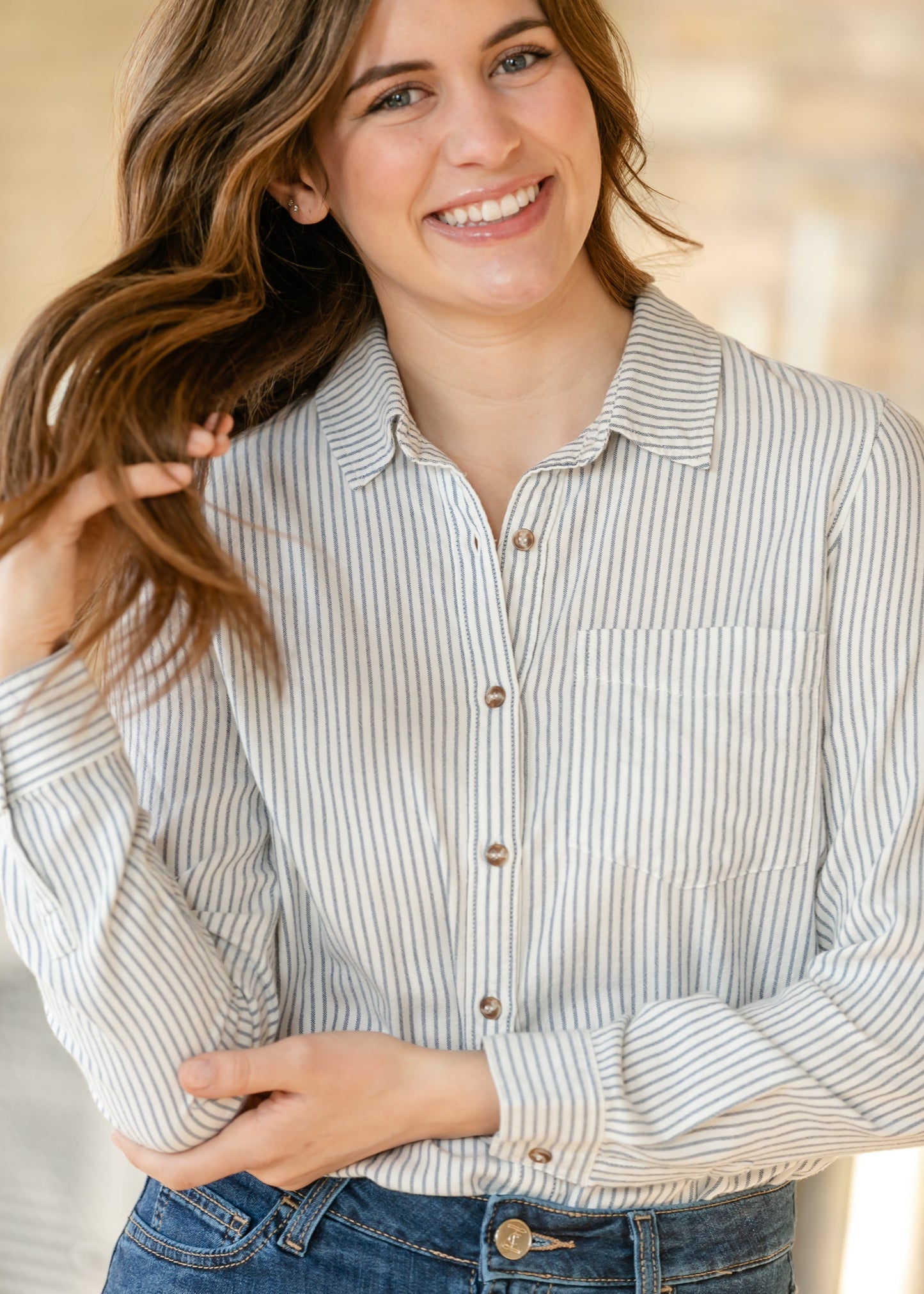Pinstripe Cotton Button Up Top - FINAL SALE