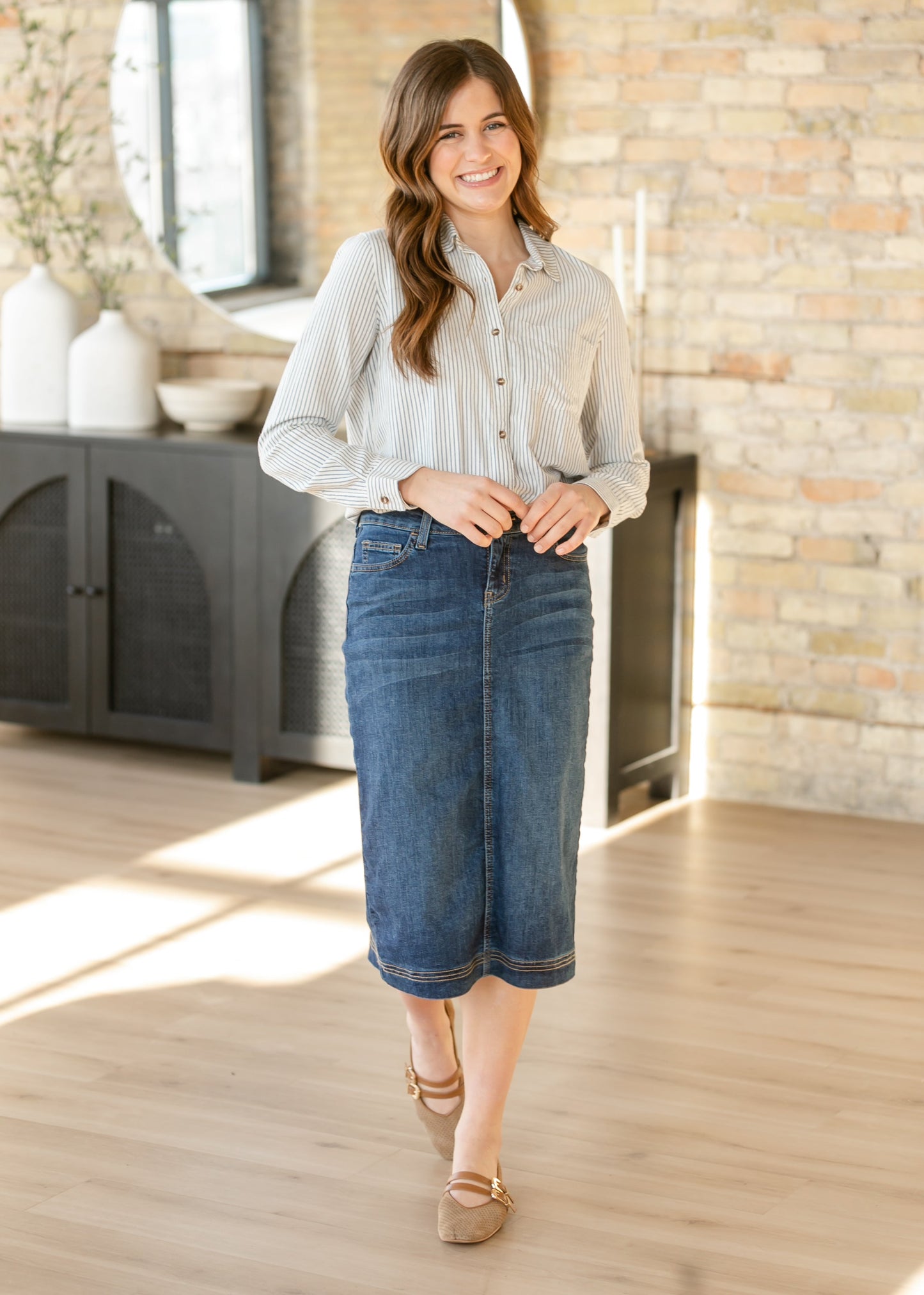 Pinstripe Cotton Button Up Top - FINAL SALE