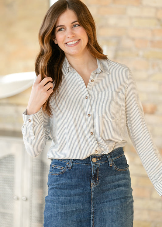 Pinstripe Cotton Button Up Top - FINAL SALE