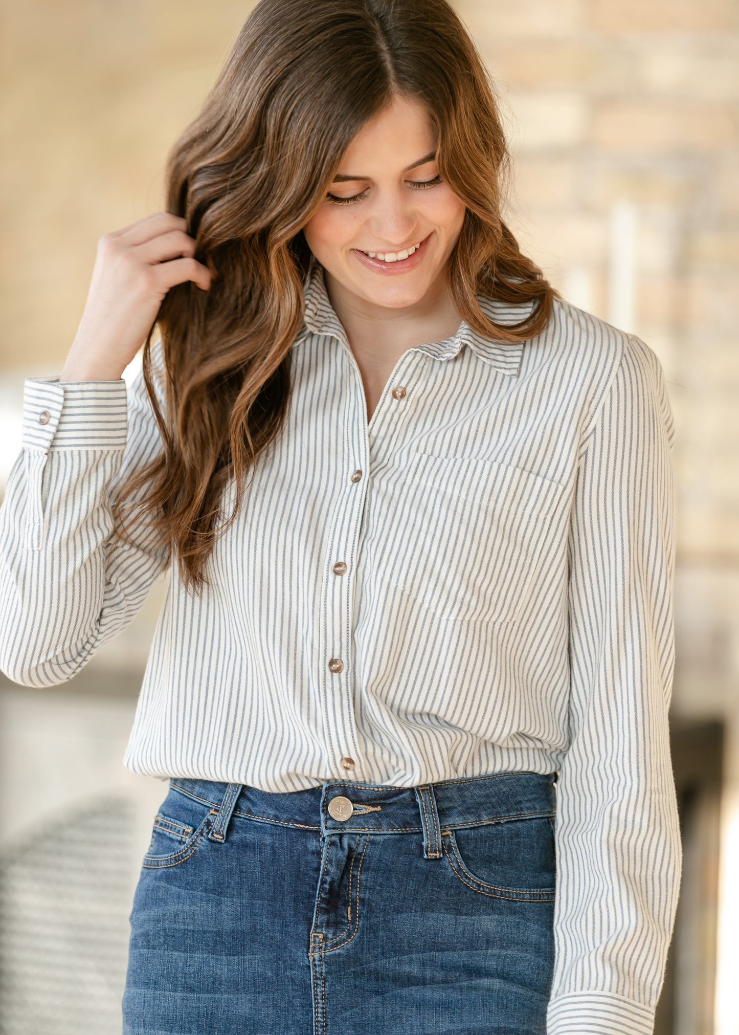 Pinstripe Cotton Button Up Top - FINAL SALE