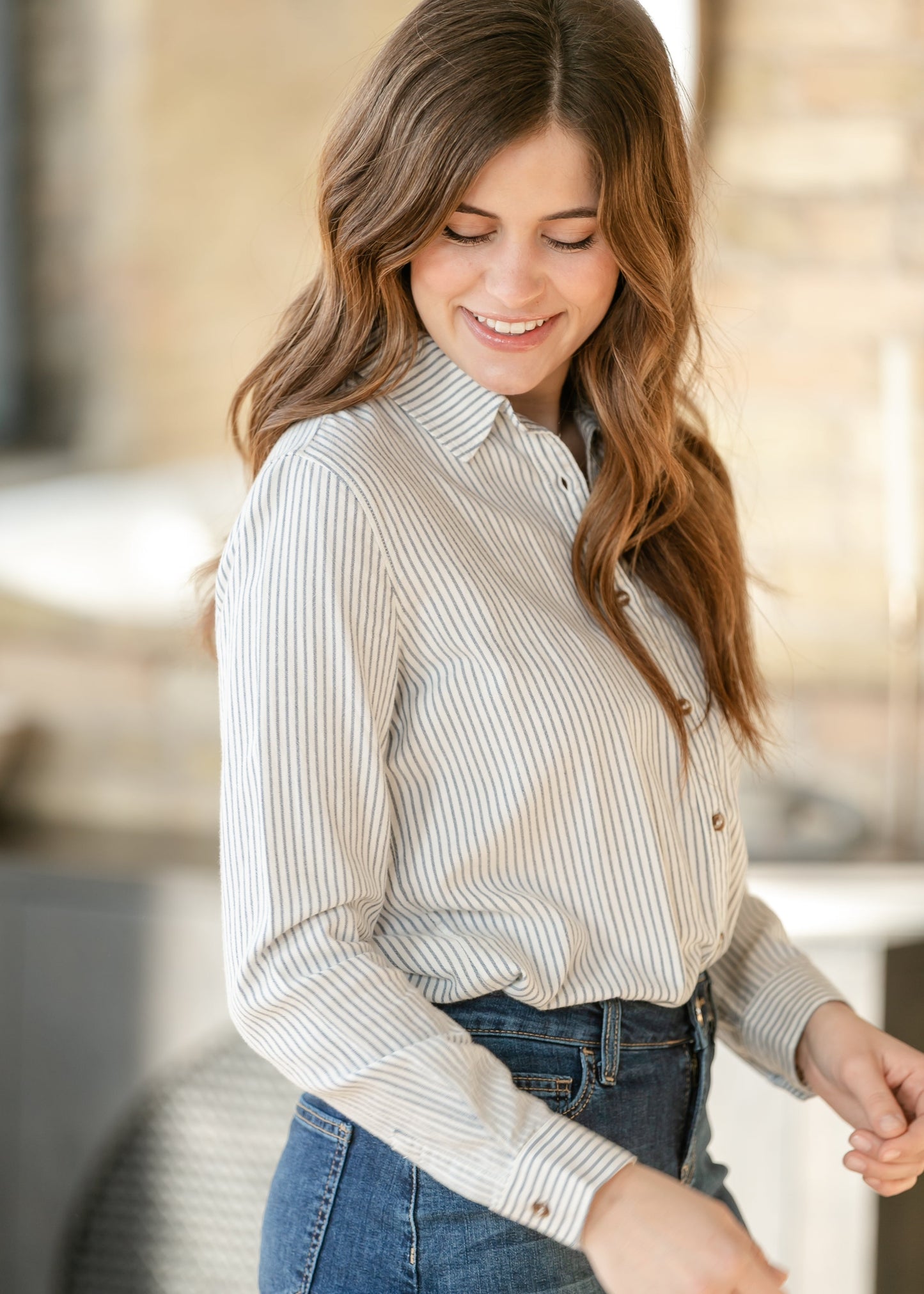 Pinstripe Cotton Button Up Top - FINAL SALE