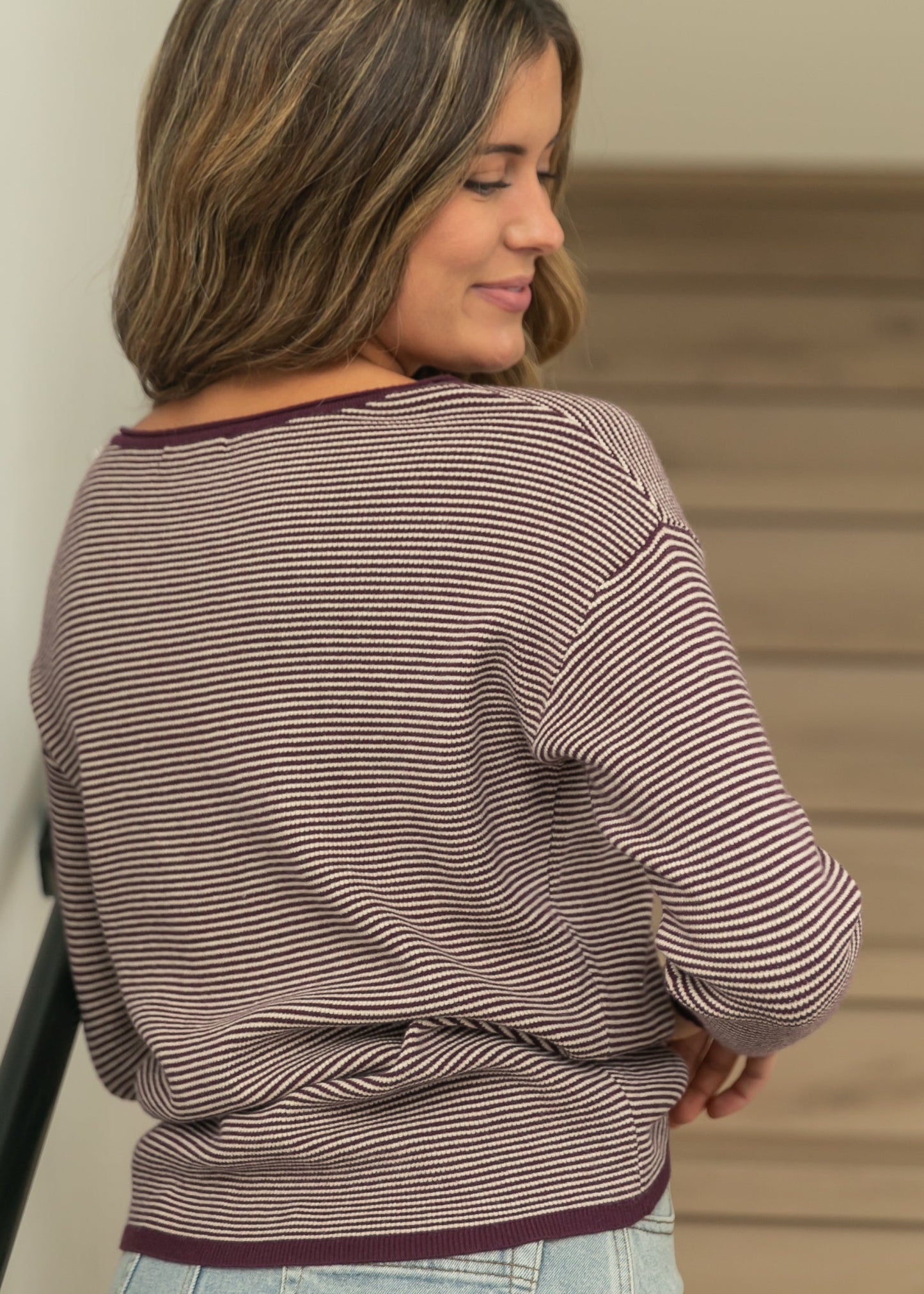 Pinstripe Crew Neck Long Sleeve Top