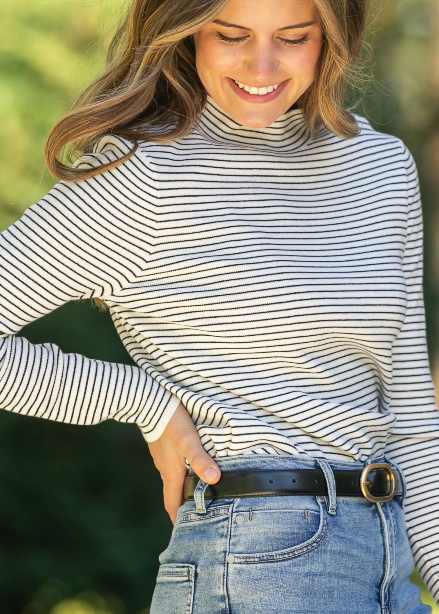 Pinstriped Mock Neck Sweater